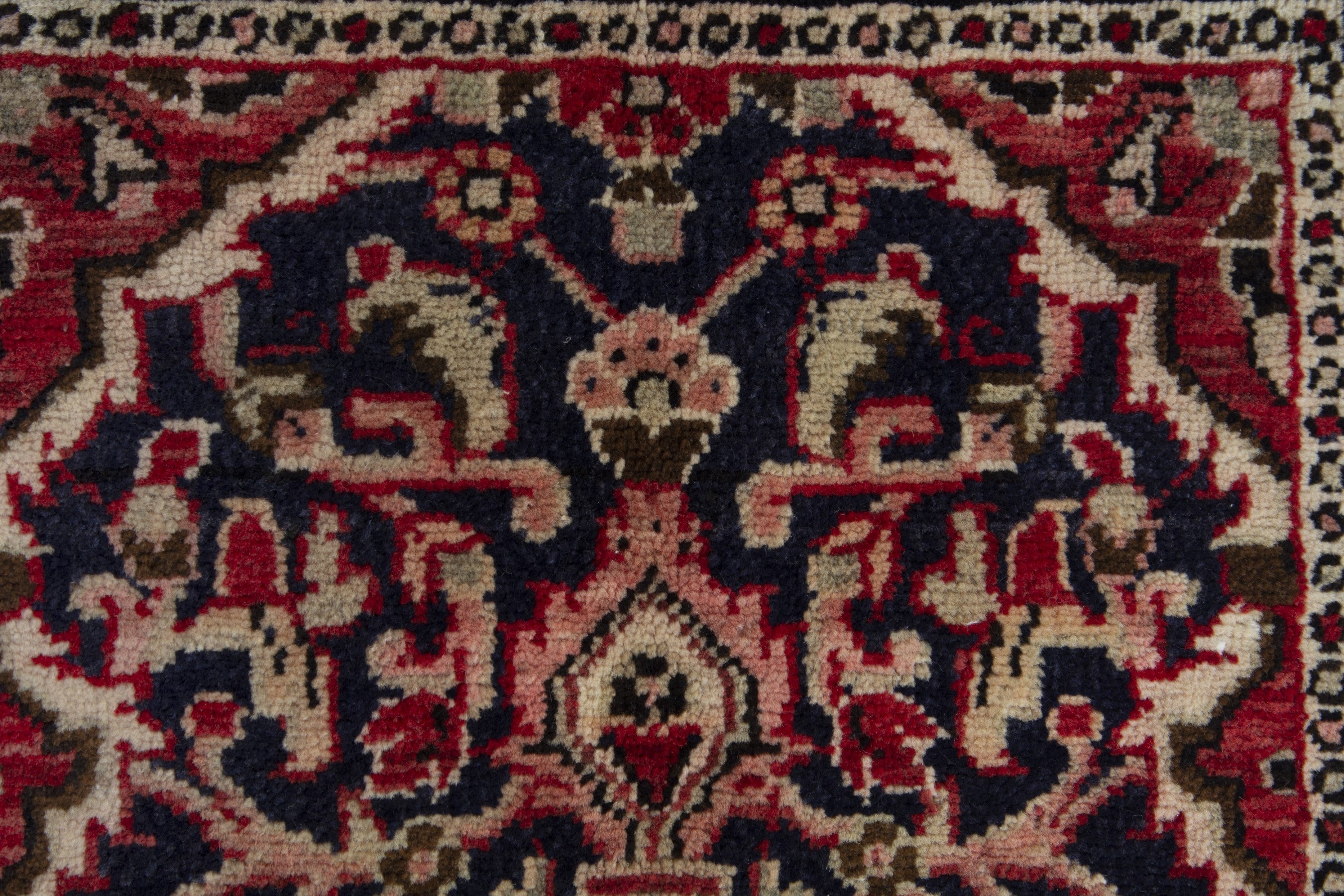 Persian Hamedan accent rug in navy and cream, view 7 of 9