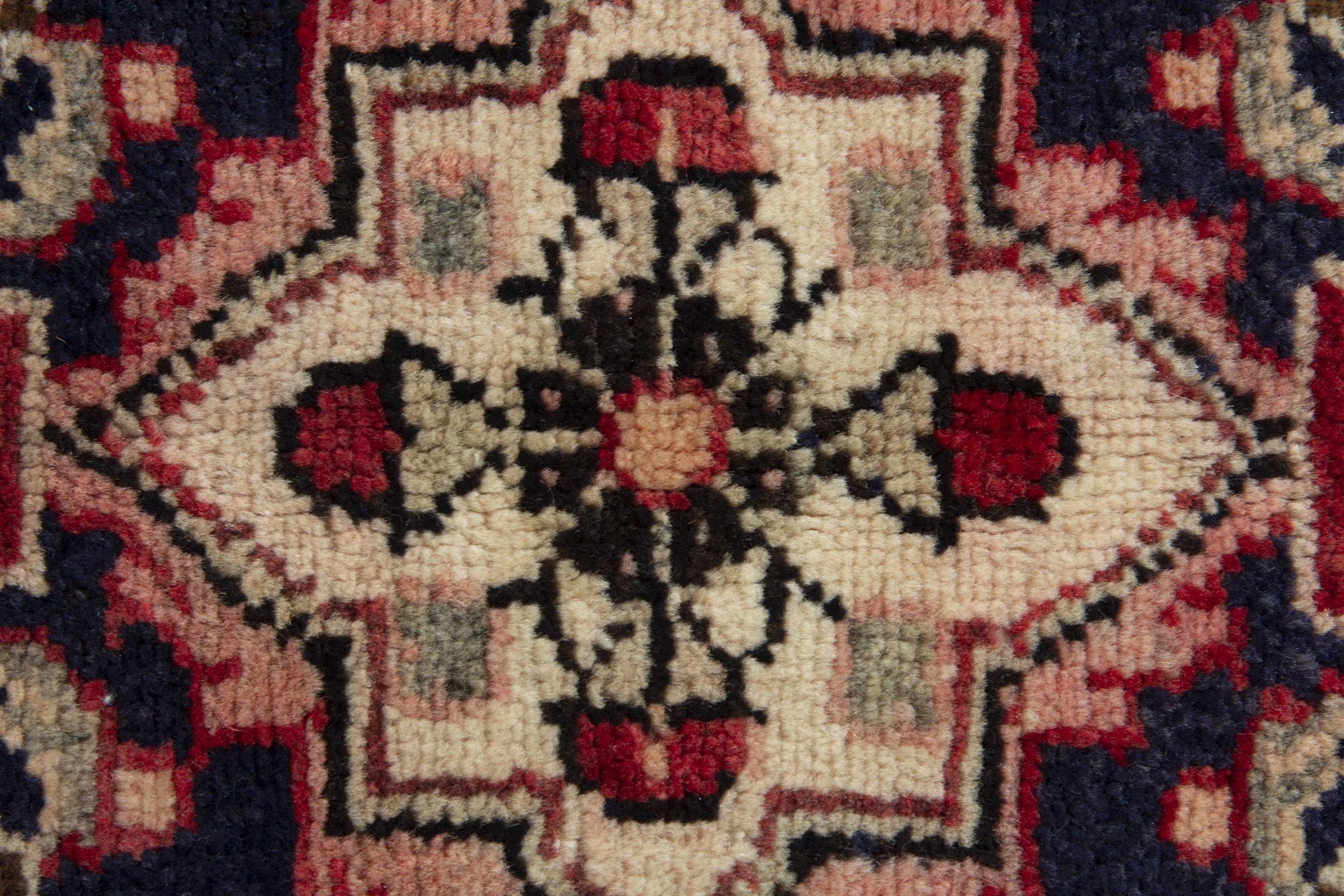 Persian Hamedan accent rug in navy and cream, view 8 of 9