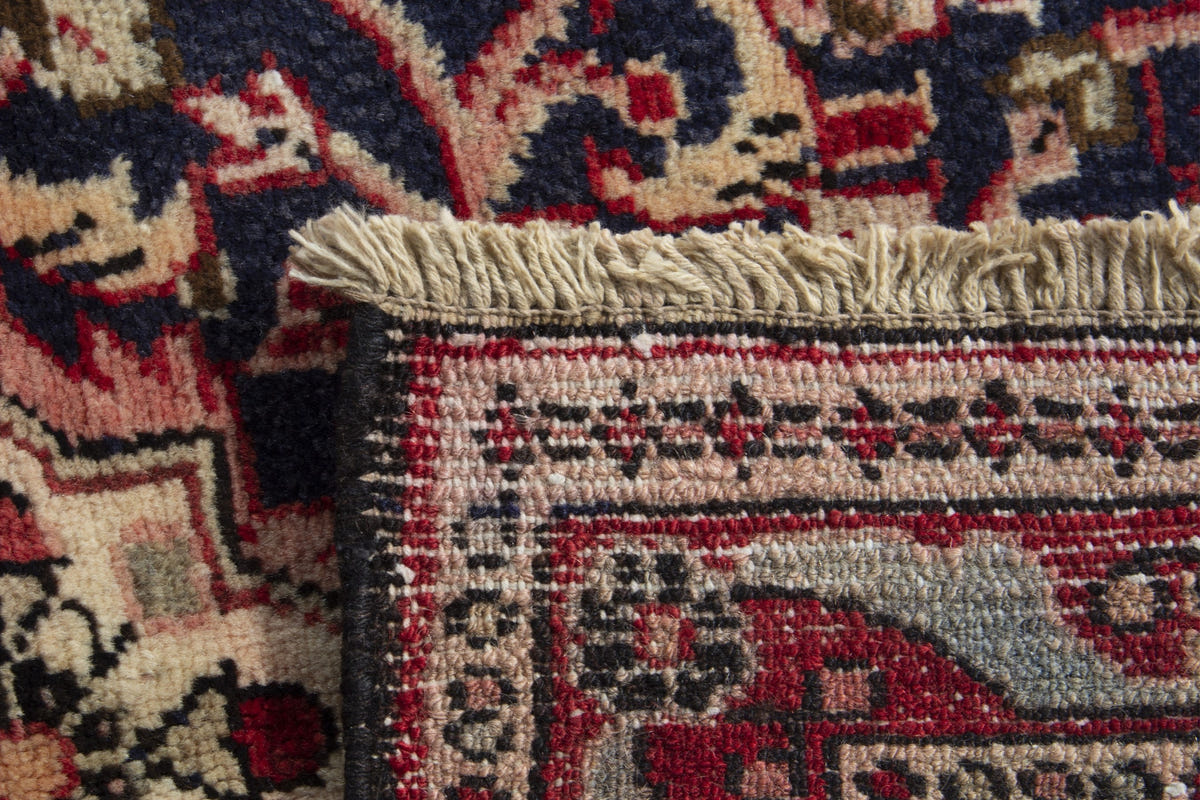 Persian Hamadan accent rug in navy and cream, view 10 of 10
