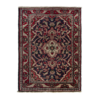 Persian Hamadan accent rug in navy and cream, 1'10" x 2'7"