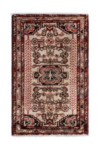 Persian Hamadan accent rug in cream and dark brown, view 2 of 9