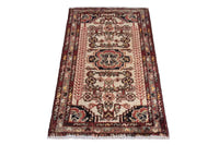 Persian Hamadan accent rug in cream and dark brown, view 4 of 9