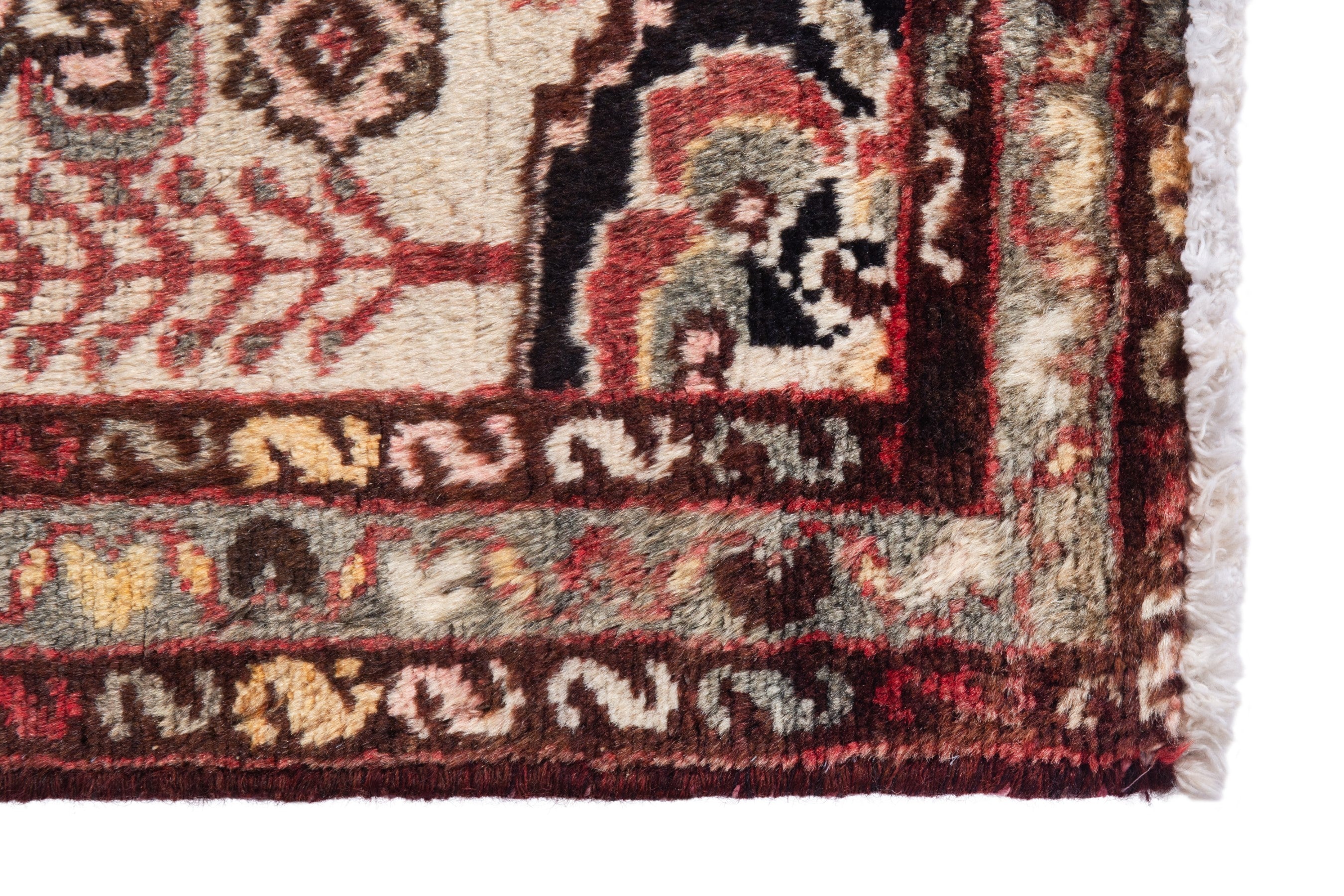 Persian Hamedan accent rug in cream and dark brown, view 5 of 8