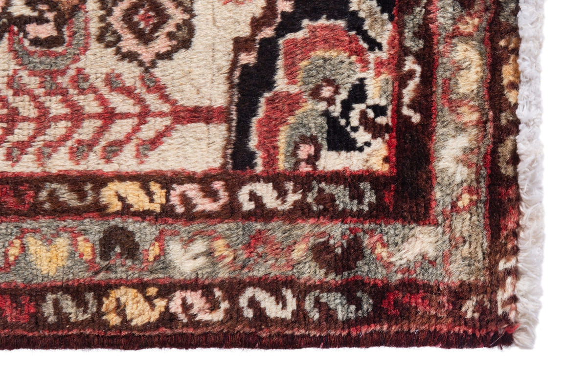 Persian Hamadan accent rug in cream and dark brown, view 5 of 9