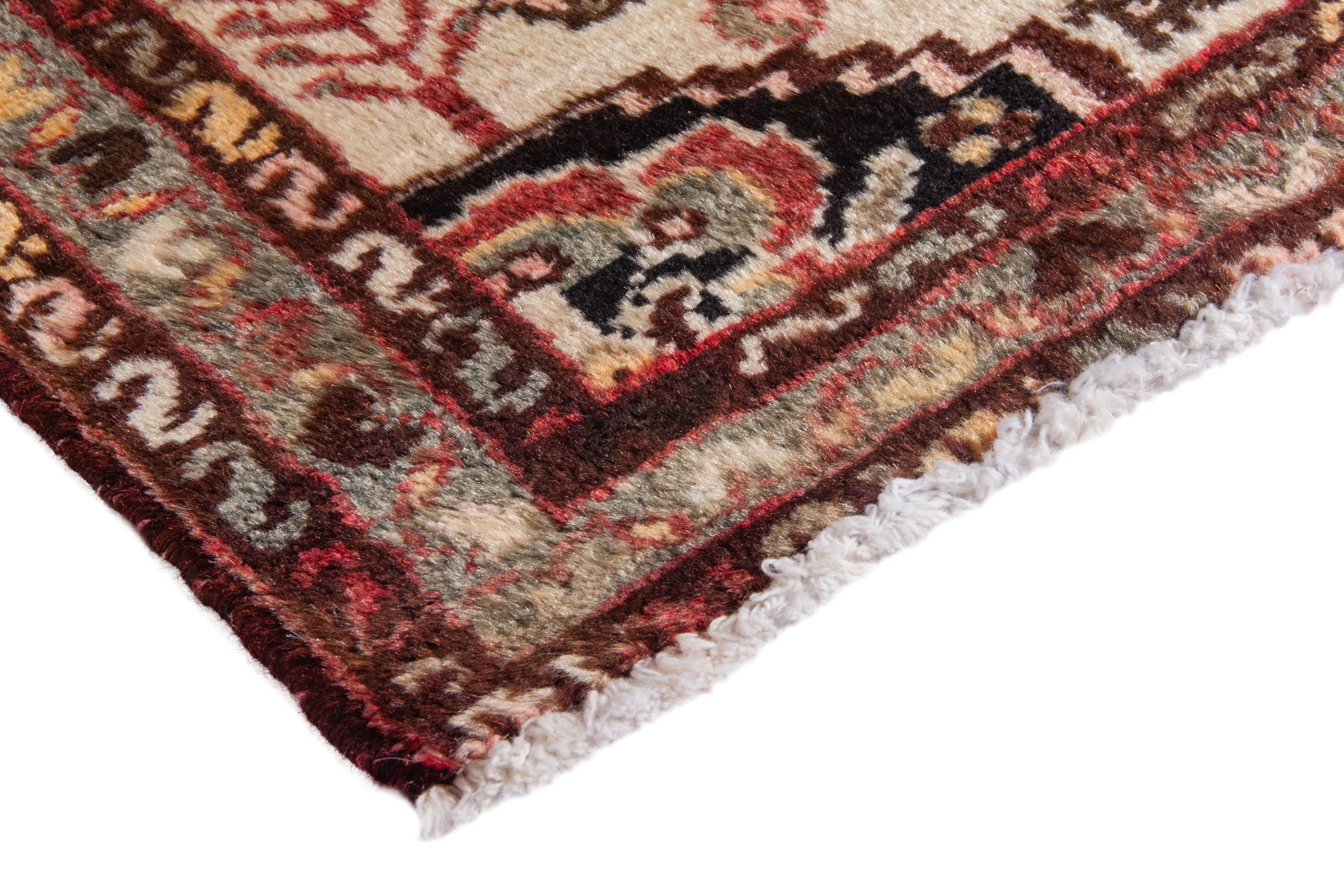 Persian Hamedan accent rug in cream and dark brown, view 4 of 8