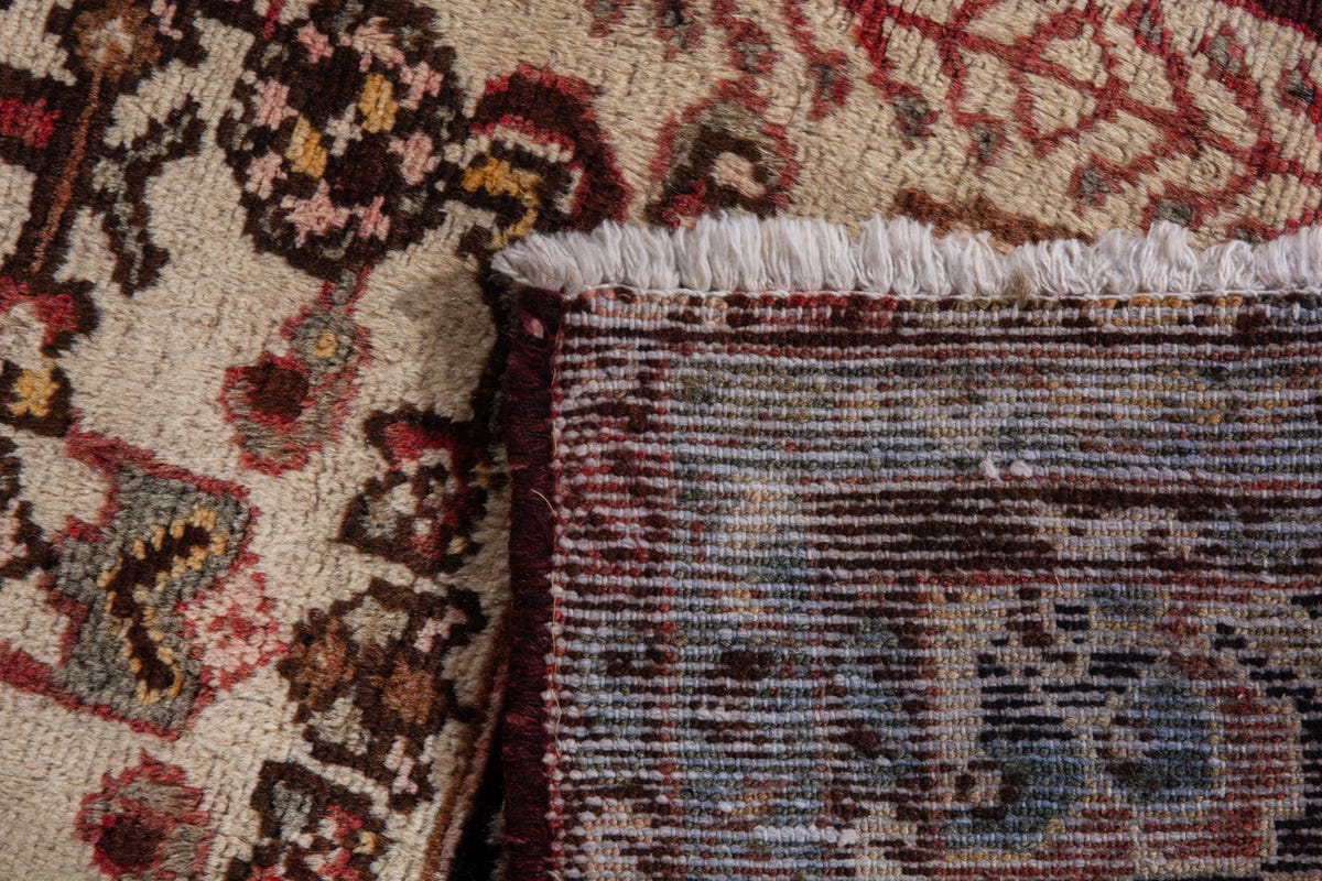 Persian Hamadan accent rug in cream and dark brown, view 9 of 9