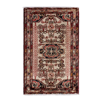Persian Hamadan accent rug in cream and dark brown, 2'1" x 3'1"