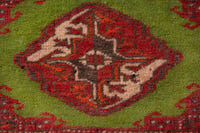 Persian Torkaman accent rug in deep red and olive, view 6 of 9