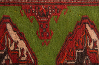 Persian Torkaman accent rug in deep red and olive, view 7 of 9