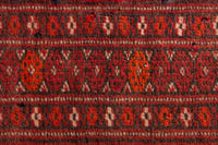 Persian Torkaman accent rug in deep red and olive, view 8 of 9