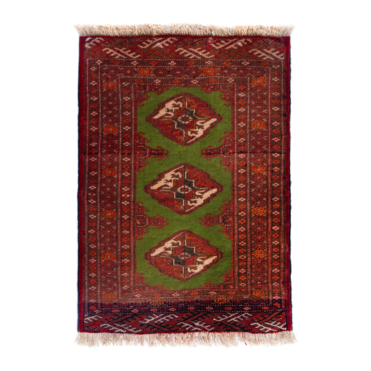 Persian Torkaman accent rug in deep red and olive, 2' x 2'7"