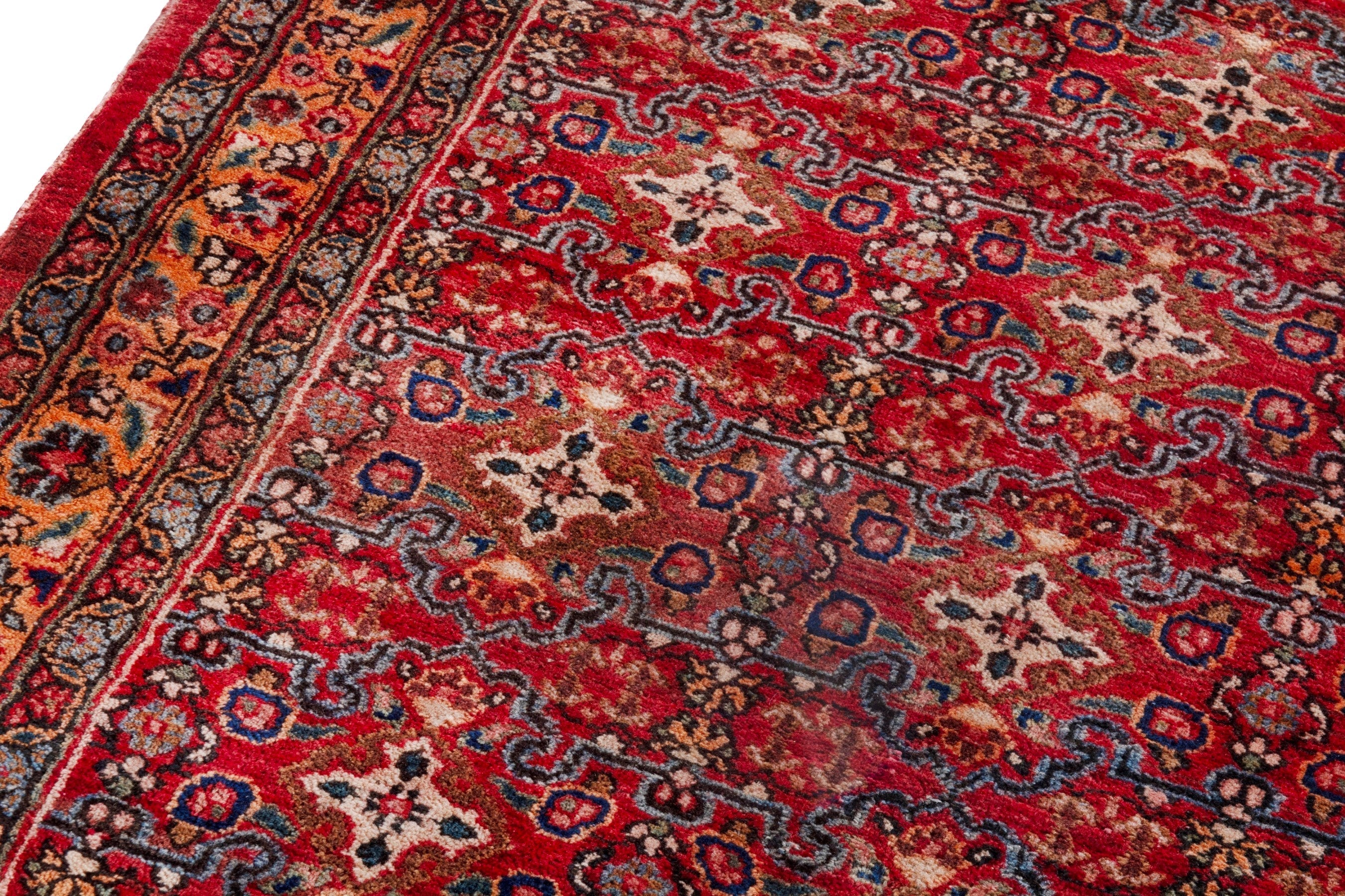 Persian Birjand runner rug in deep red and antique gold, view 10 of 18