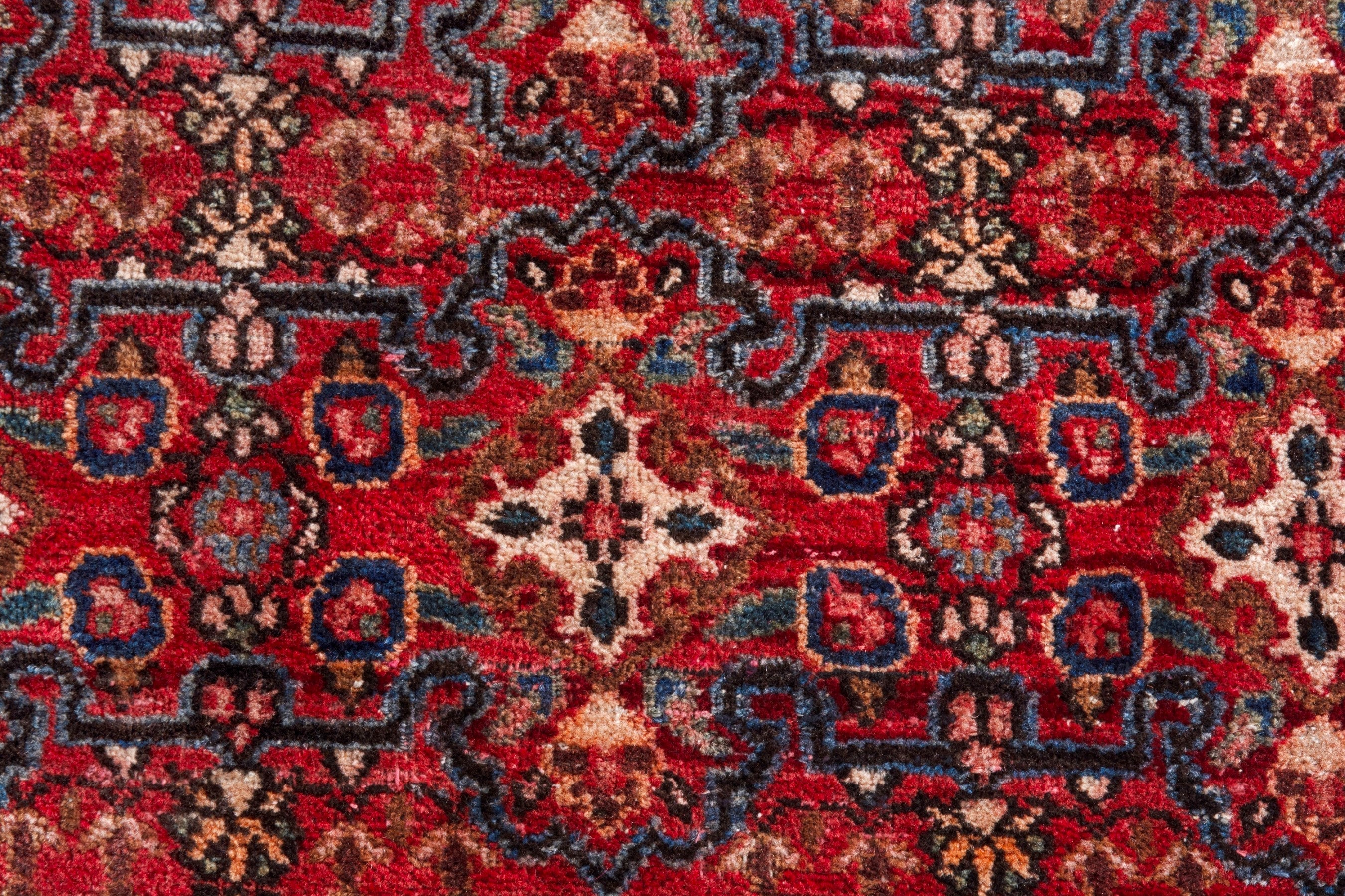 Persian Birjand runner rug in deep red and antique gold, view 11 of 18