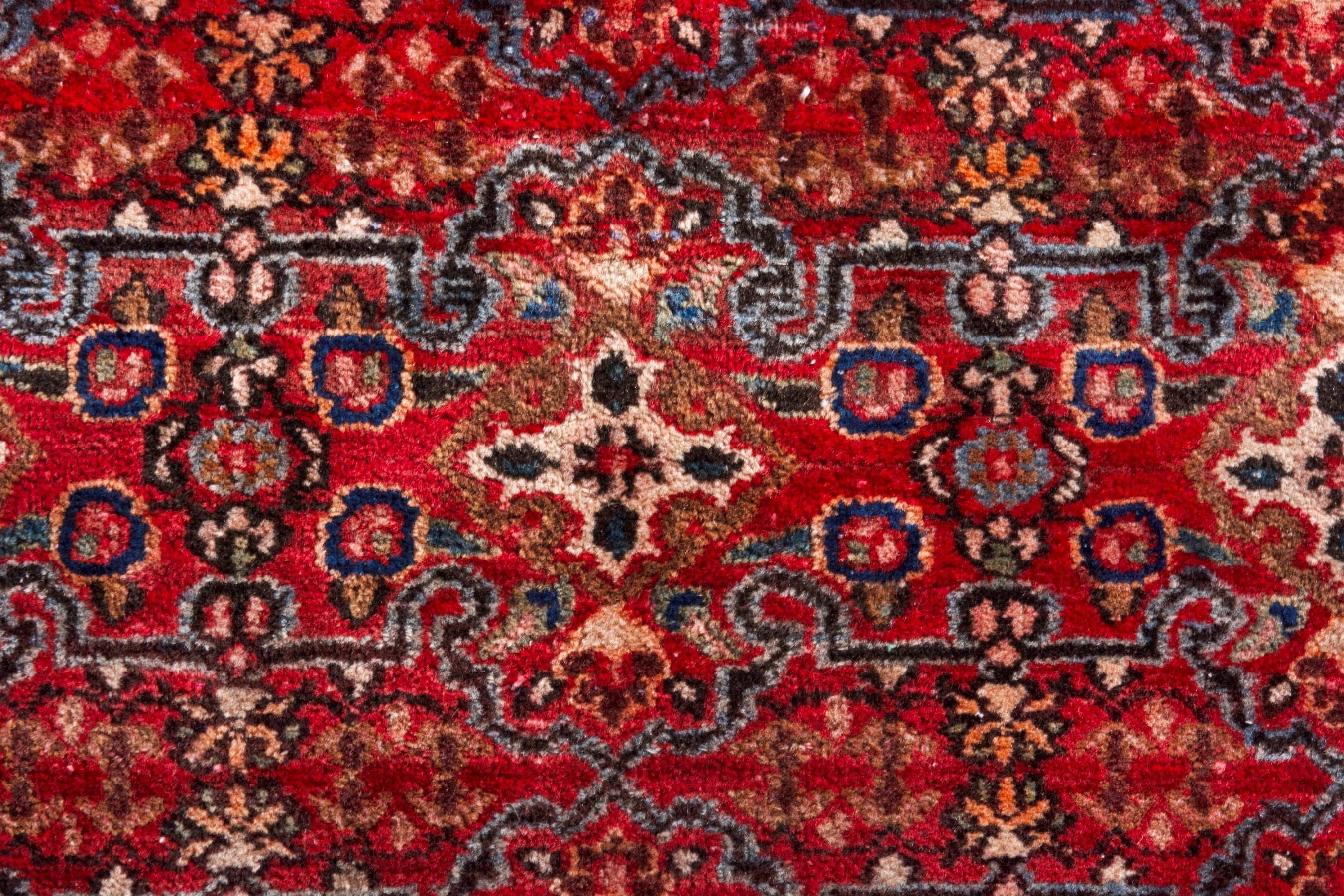 Persian Birjand runner rug in deep red and antique gold, view 13 of 18