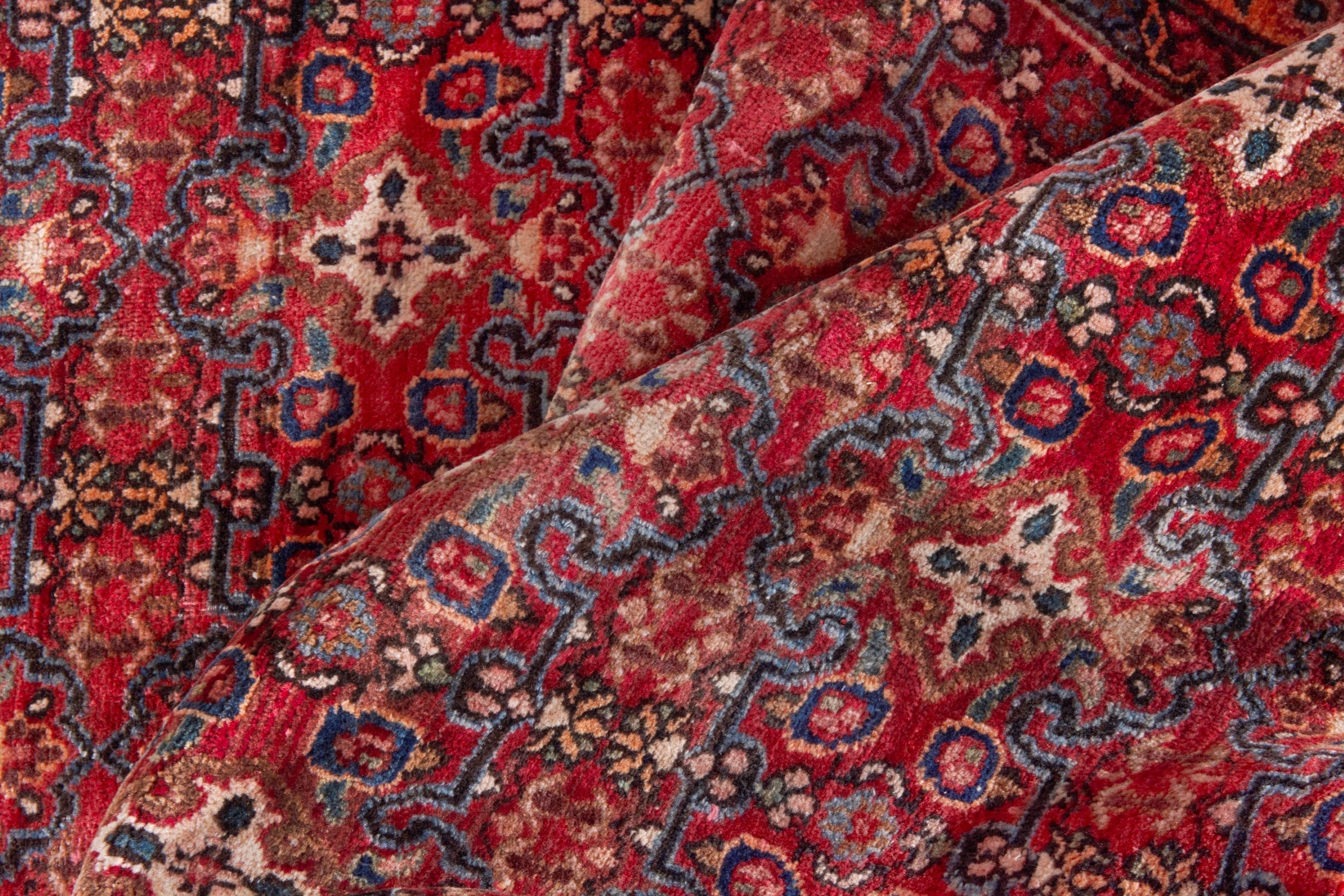 Persian Birjand runner rug in deep red and antique gold, view 14 of 18