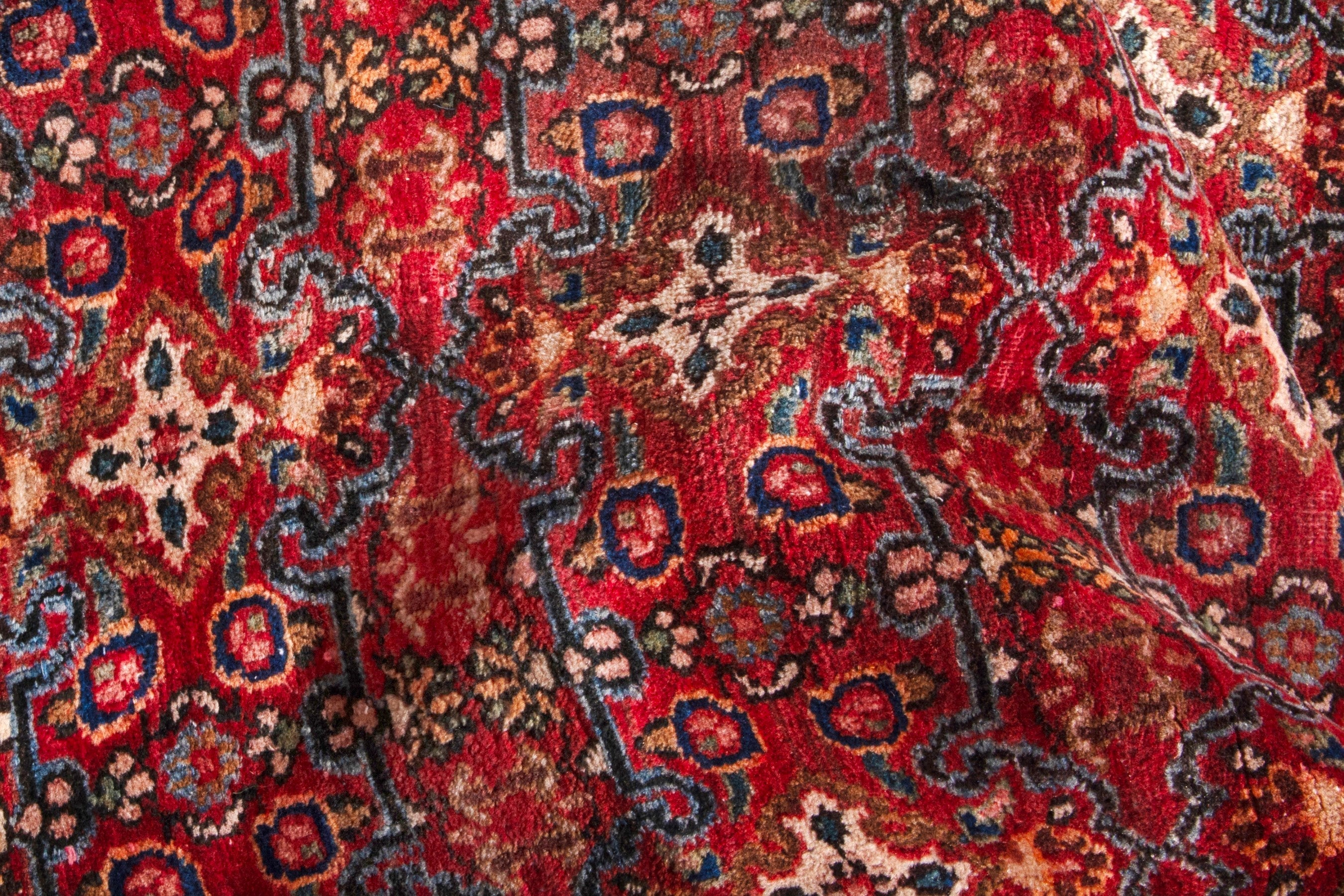 Persian Birjand runner rug in deep red and antique gold, view 15 of 18