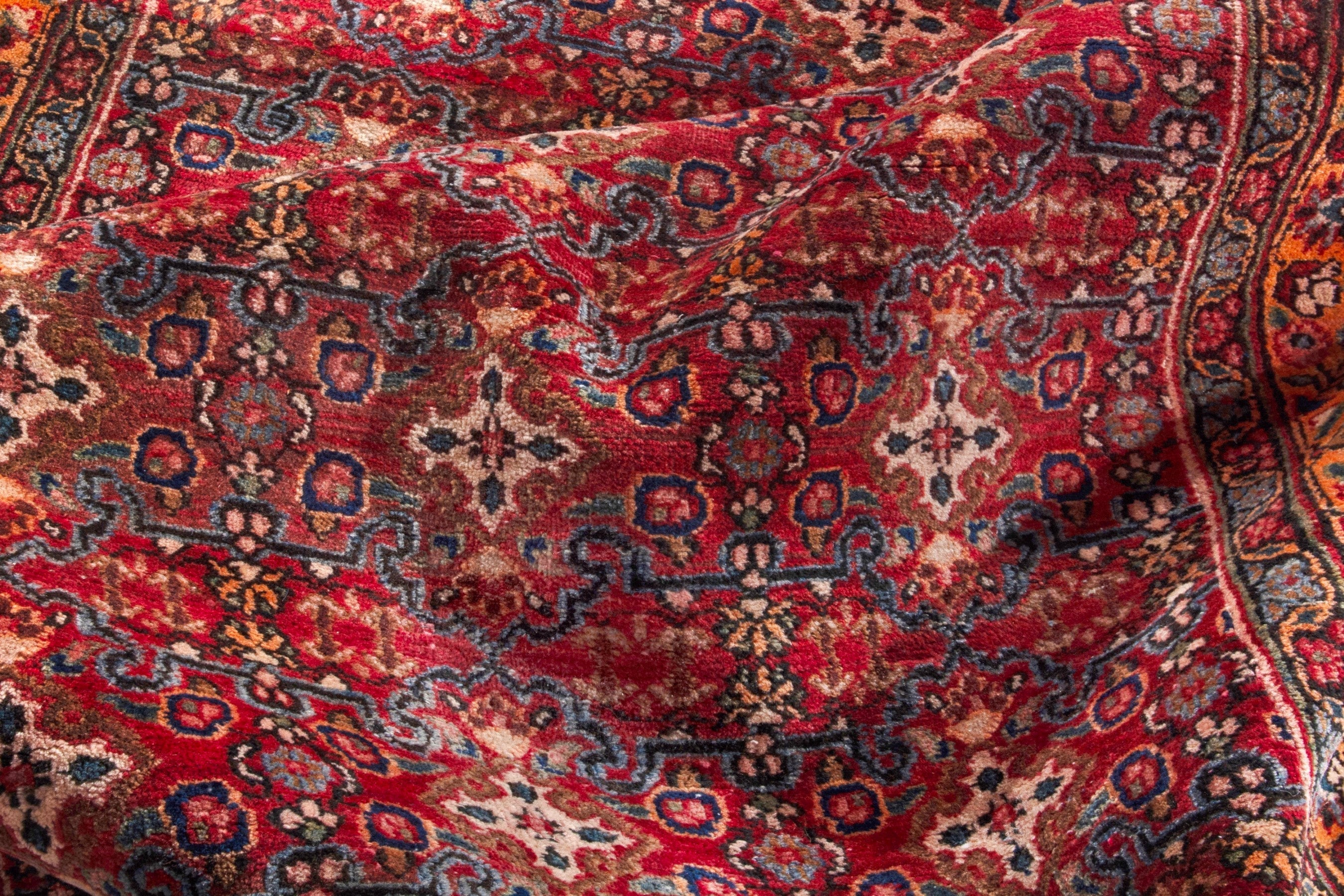 Persian Birjand runner rug in deep red and antique gold, view 16 of 18