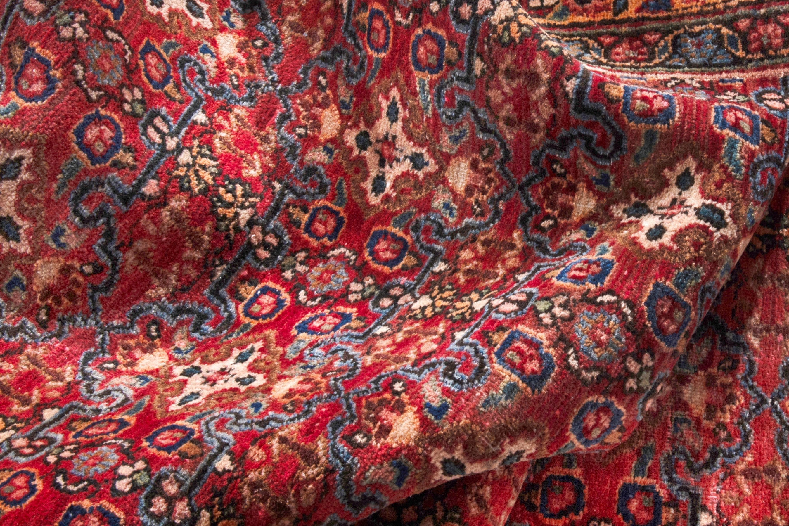Persian Birjand runner rug in deep red and antique gold, view 17 of 18