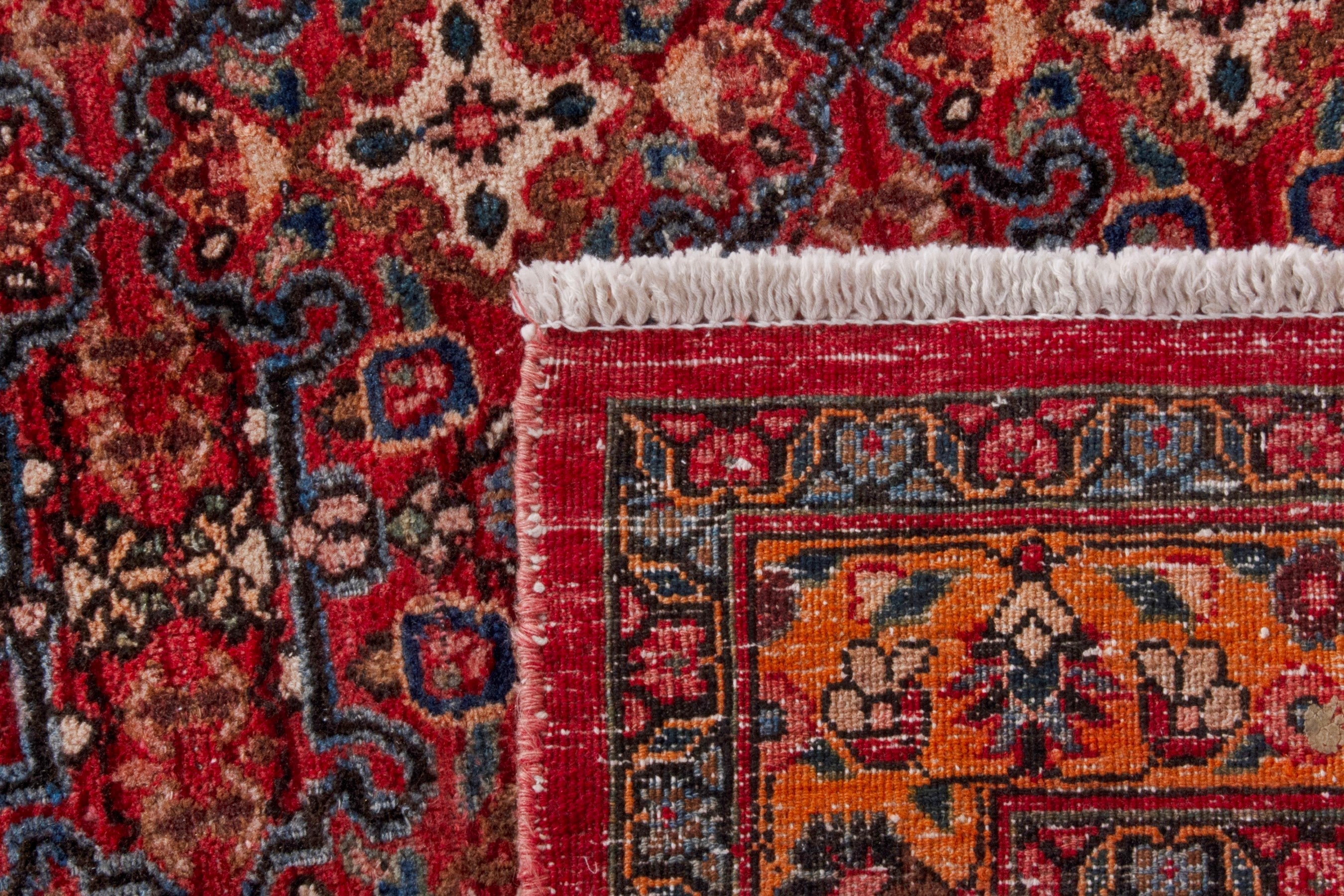 Persian Birjand runner rug in deep red and antique gold, view 18 of 18