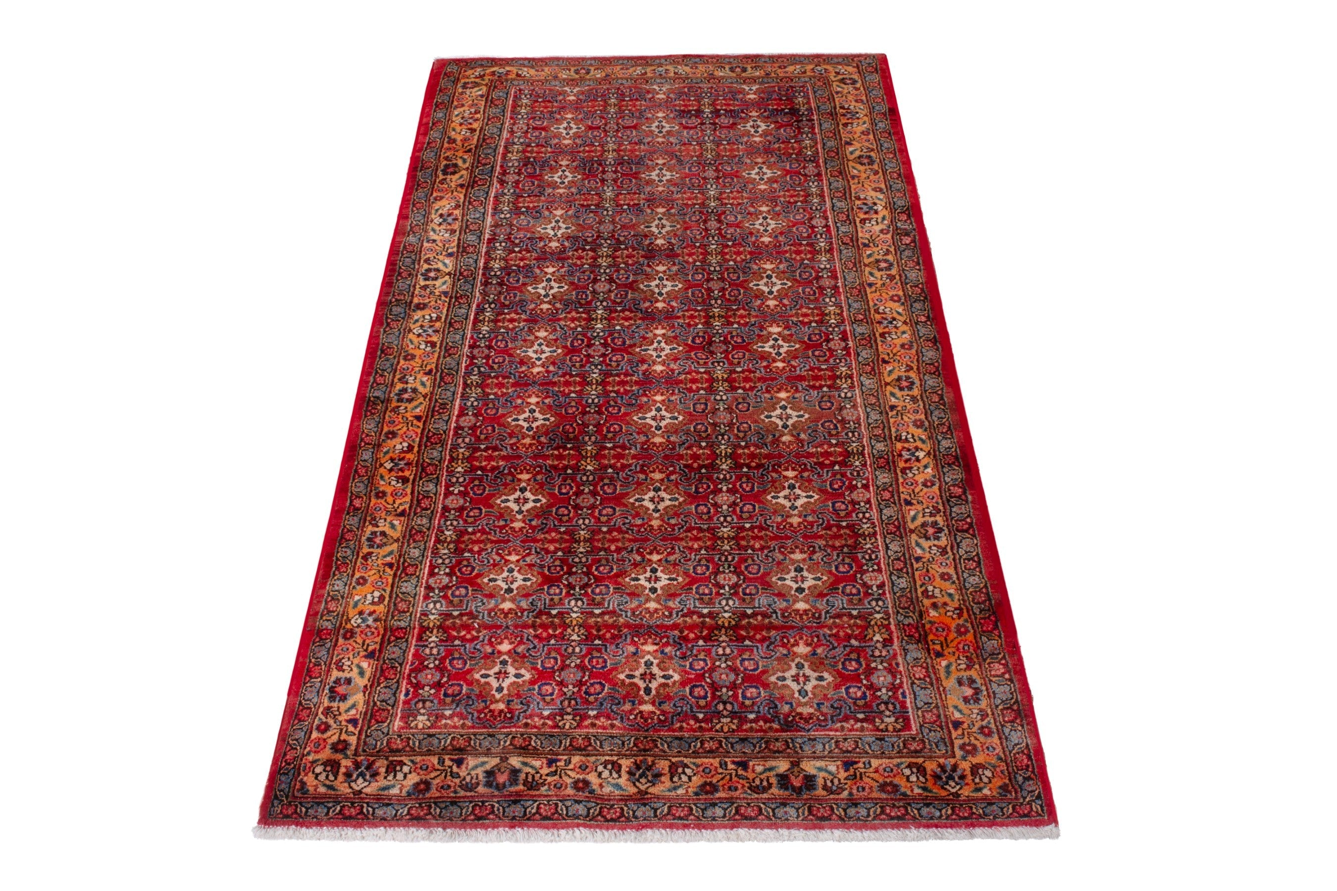 Persian Birjand runner rug in deep red and antique gold, view 2 of 18