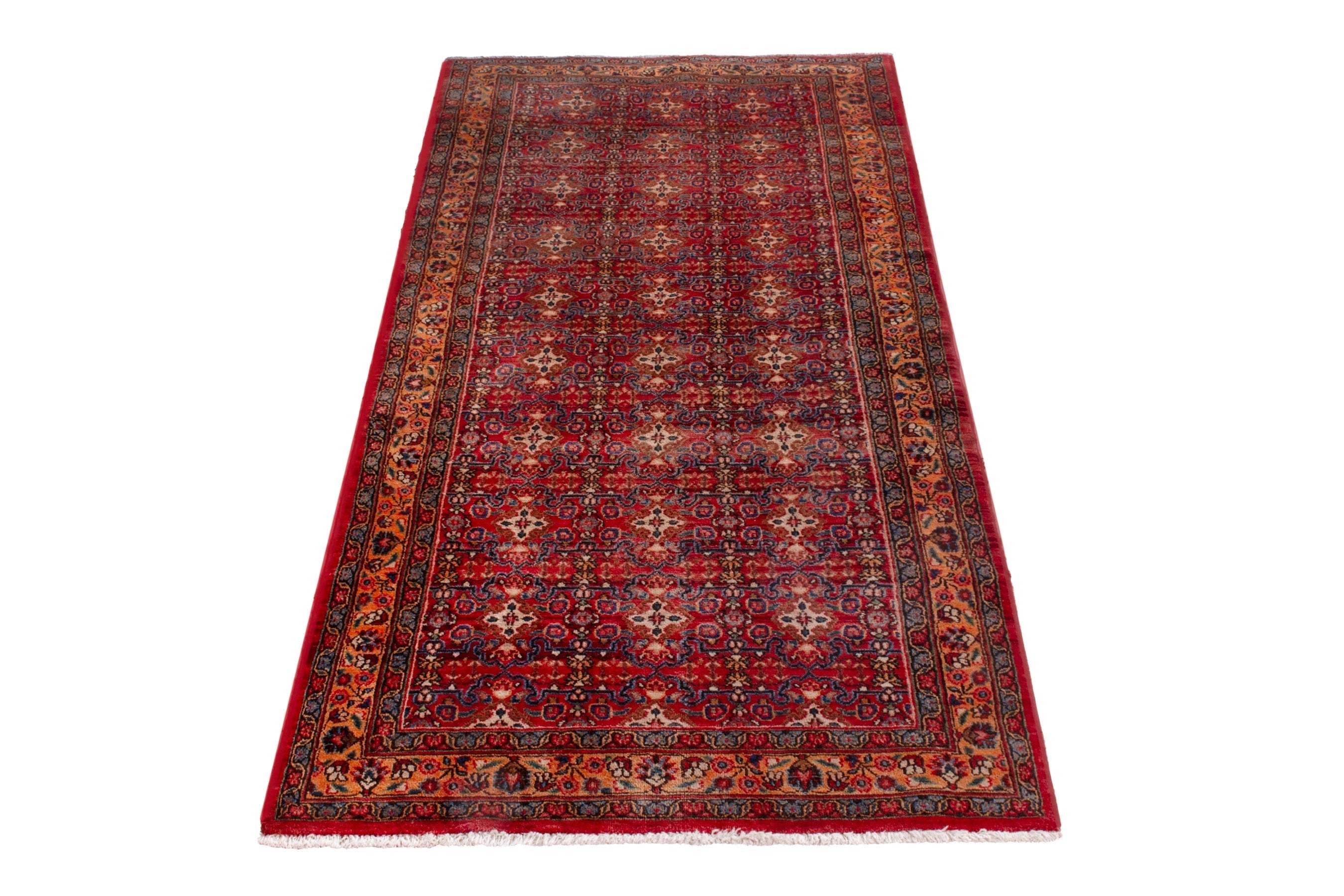 Persian Birjand runner rug in deep red and antique gold, view 3 of 18