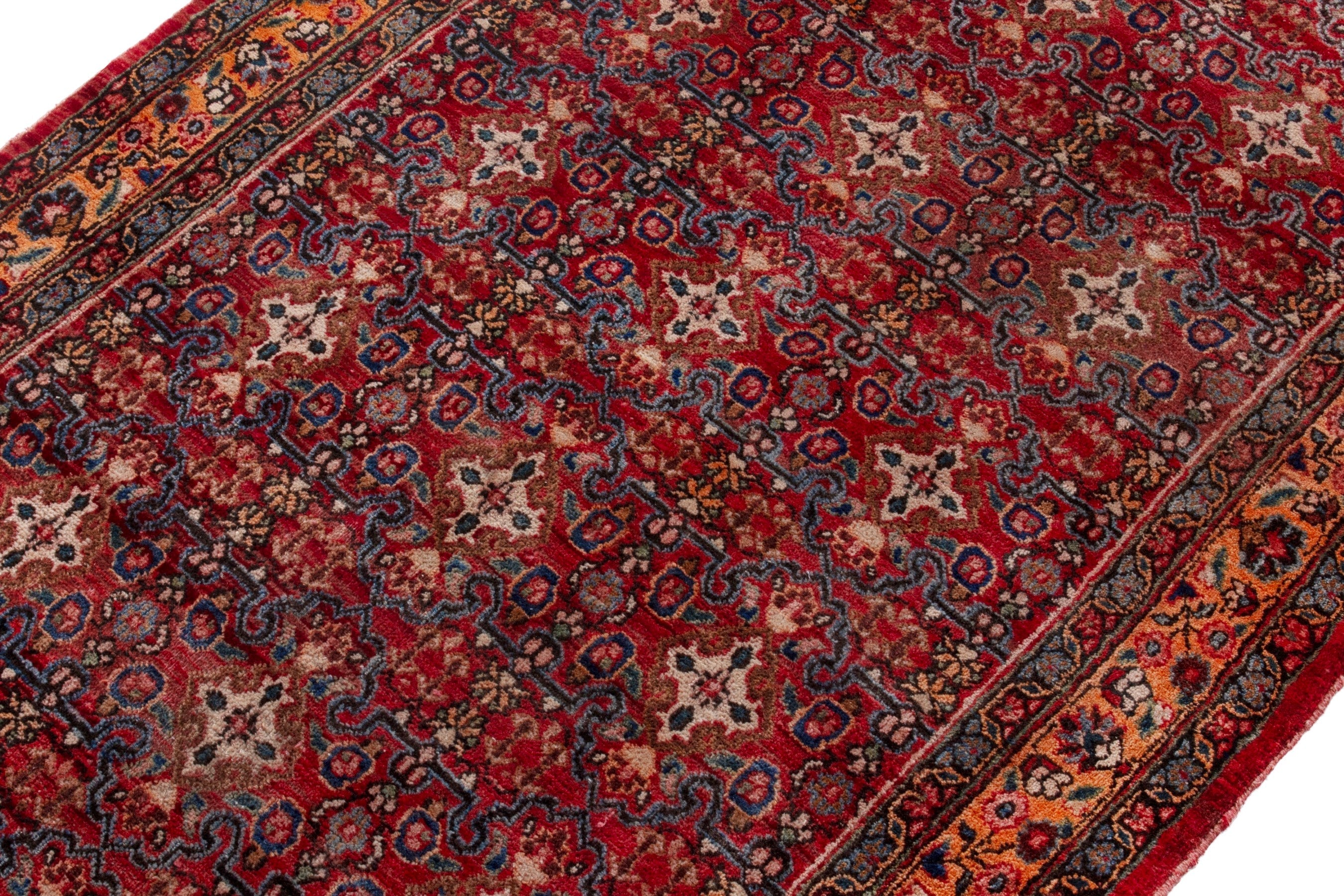 Persian Birjand runner rug in deep red and antique gold, view 6 of 18
