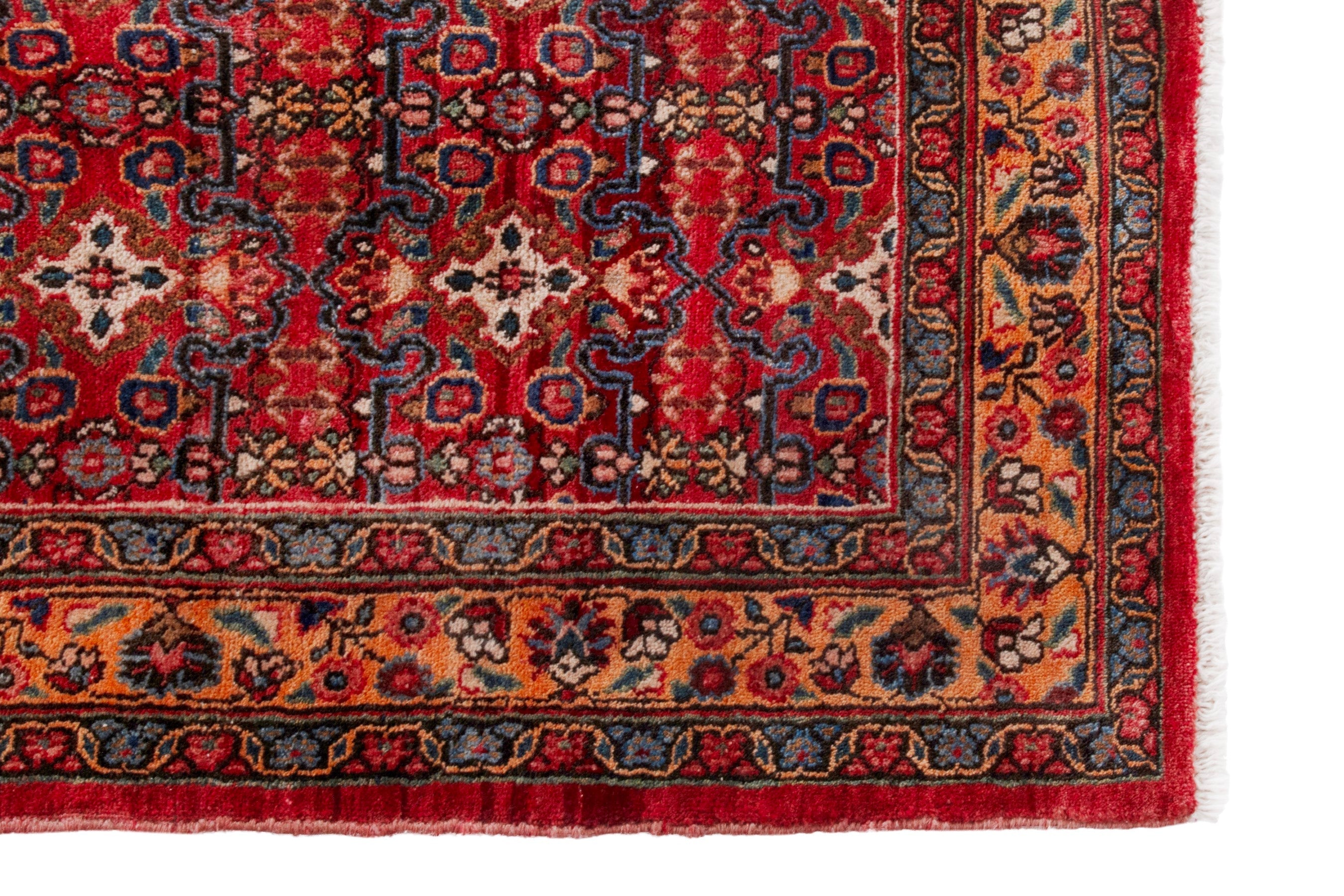 Persian Birjand runner rug in deep red and antique gold, view 5 of 18
