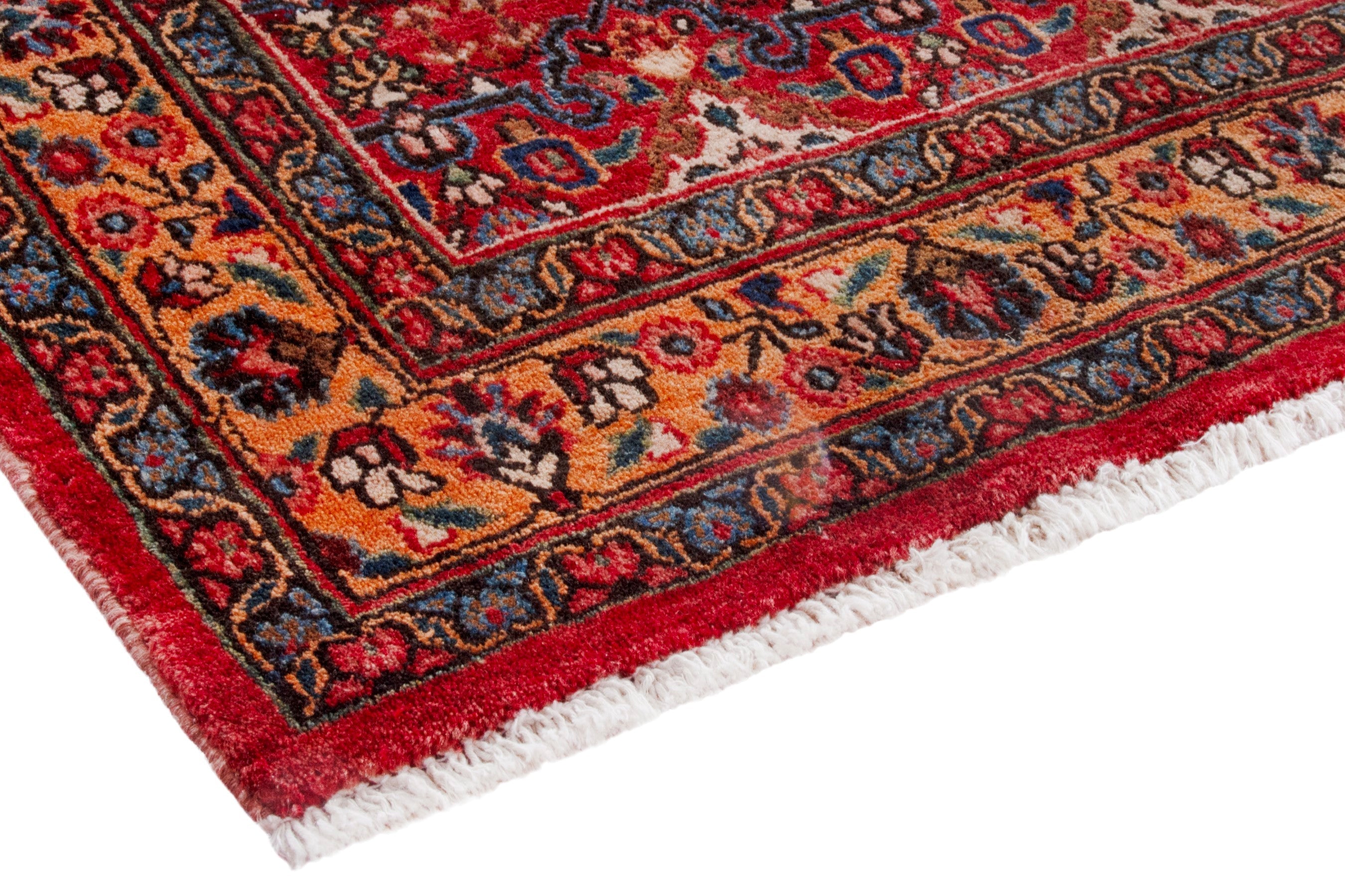Persian Birjand runner rug in deep red and antique gold, view 4 of 18