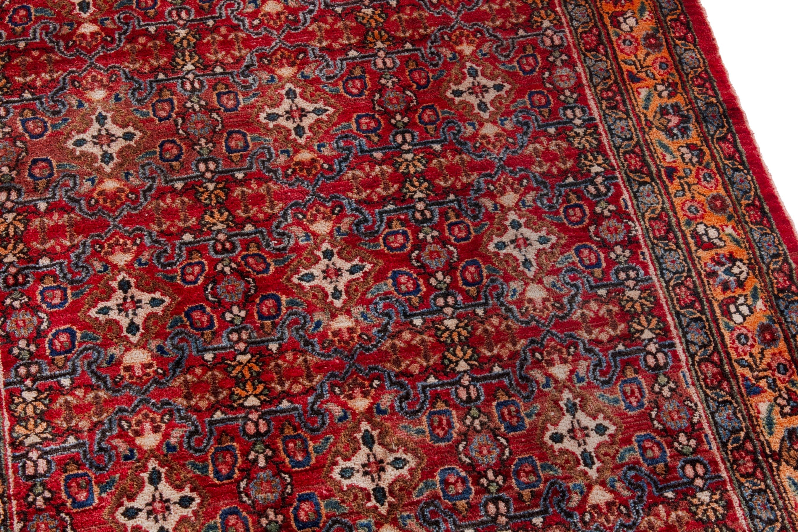 Persian Birjand runner rug in deep red and antique gold, view 7 of 18