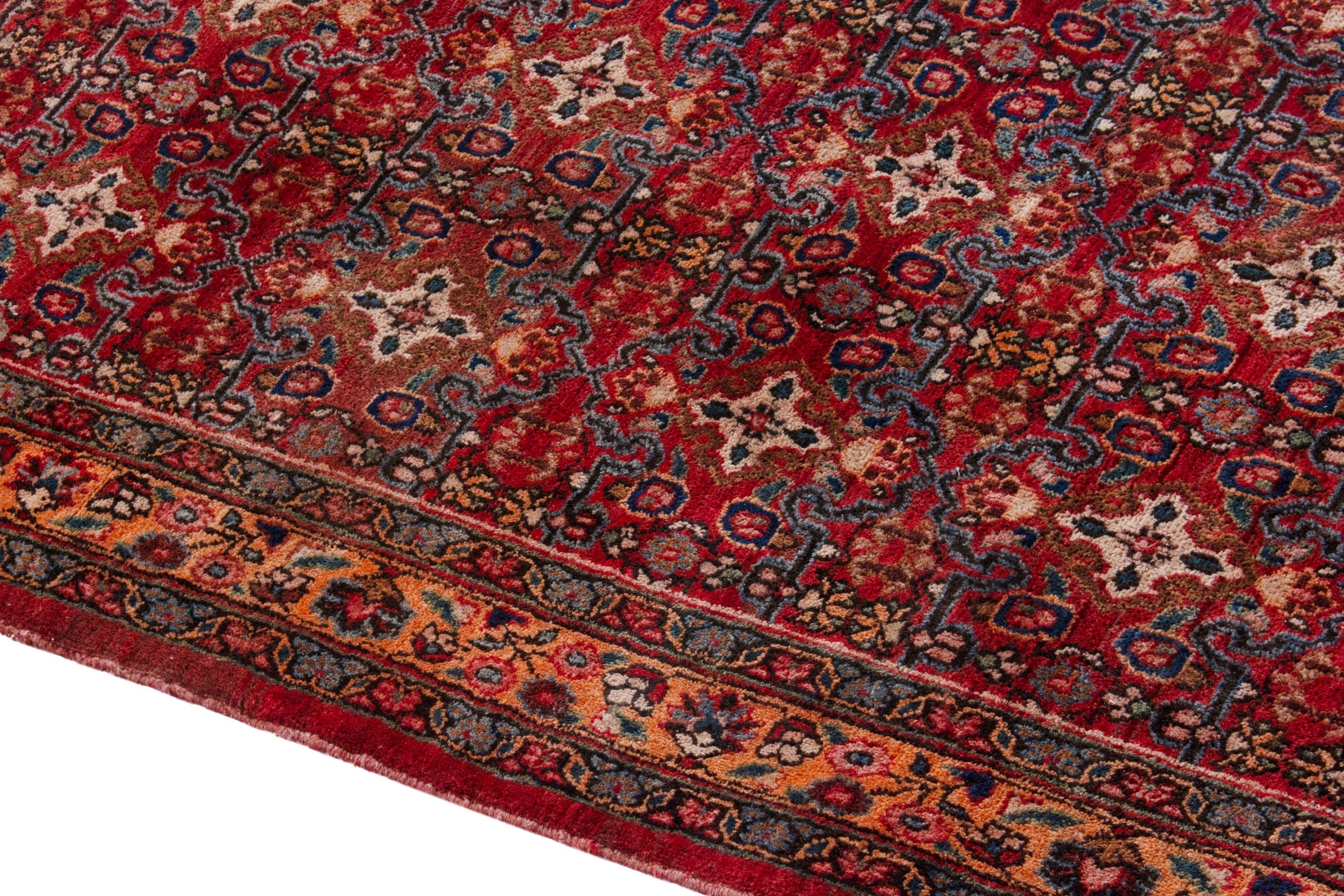 Persian Birjand runner rug in deep red and antique gold, view 8 of 18