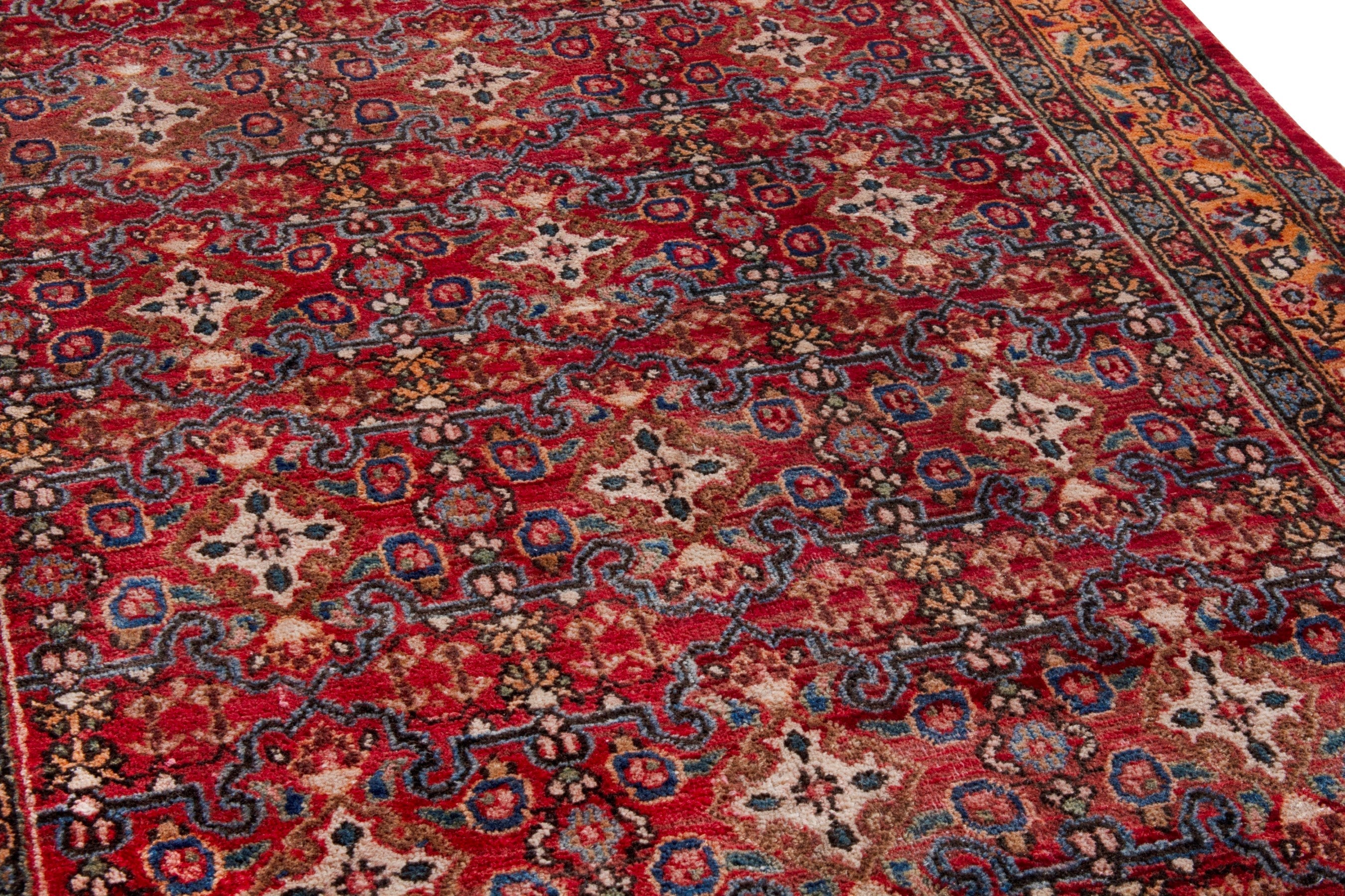 Persian Birjand runner rug in deep red and antique gold, view 9 of 18
