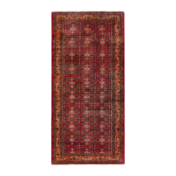 Persian Birjand runner rug in deep red and antique gold, 3'5" x 7'10"
