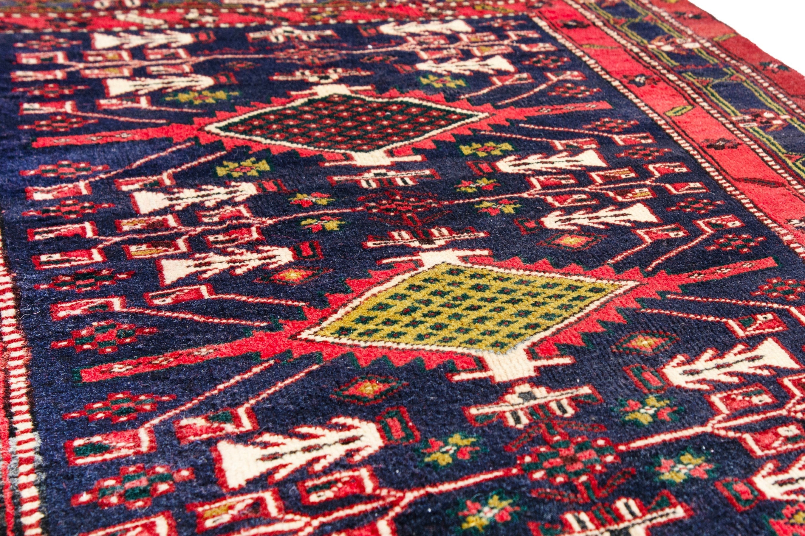 Persian Azerbaijan runner rug in deep red and navy, view 10 of 18