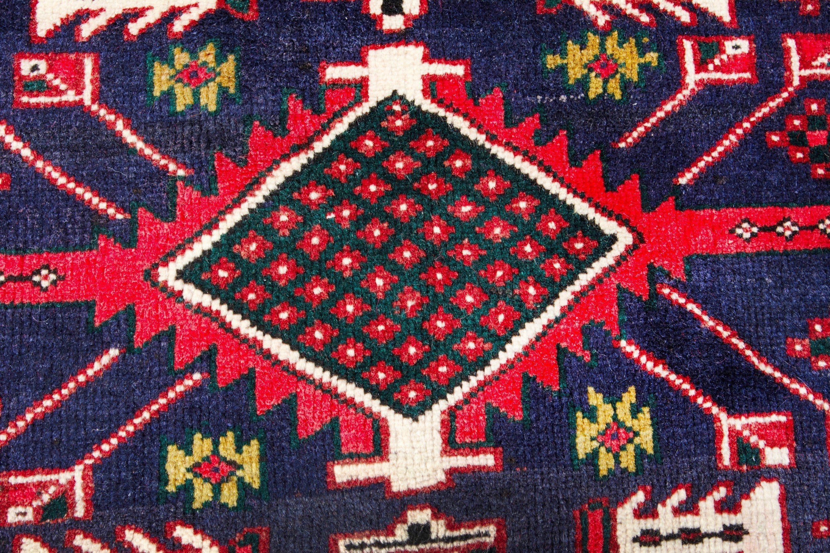 Persian Azerbaijan runner rug in deep red and navy, view 12 of 18