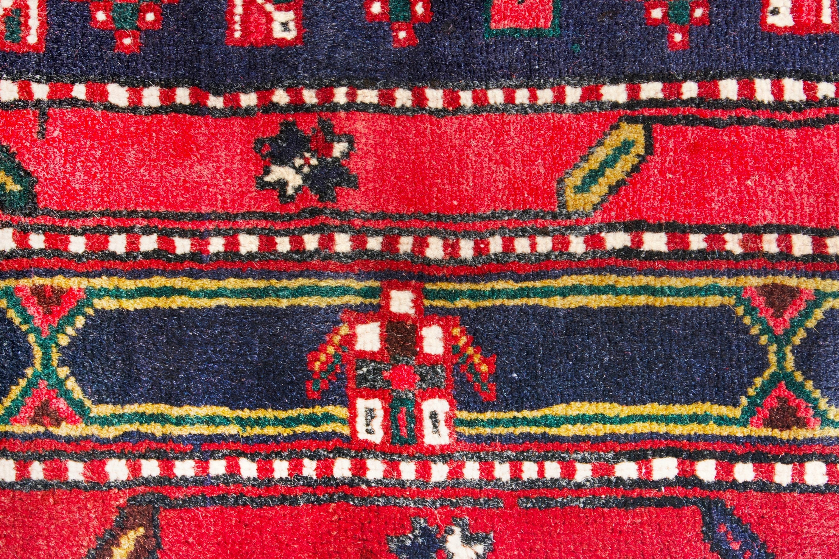 Persian Azerbaijan runner rug in deep red and navy, view 13 of 18
