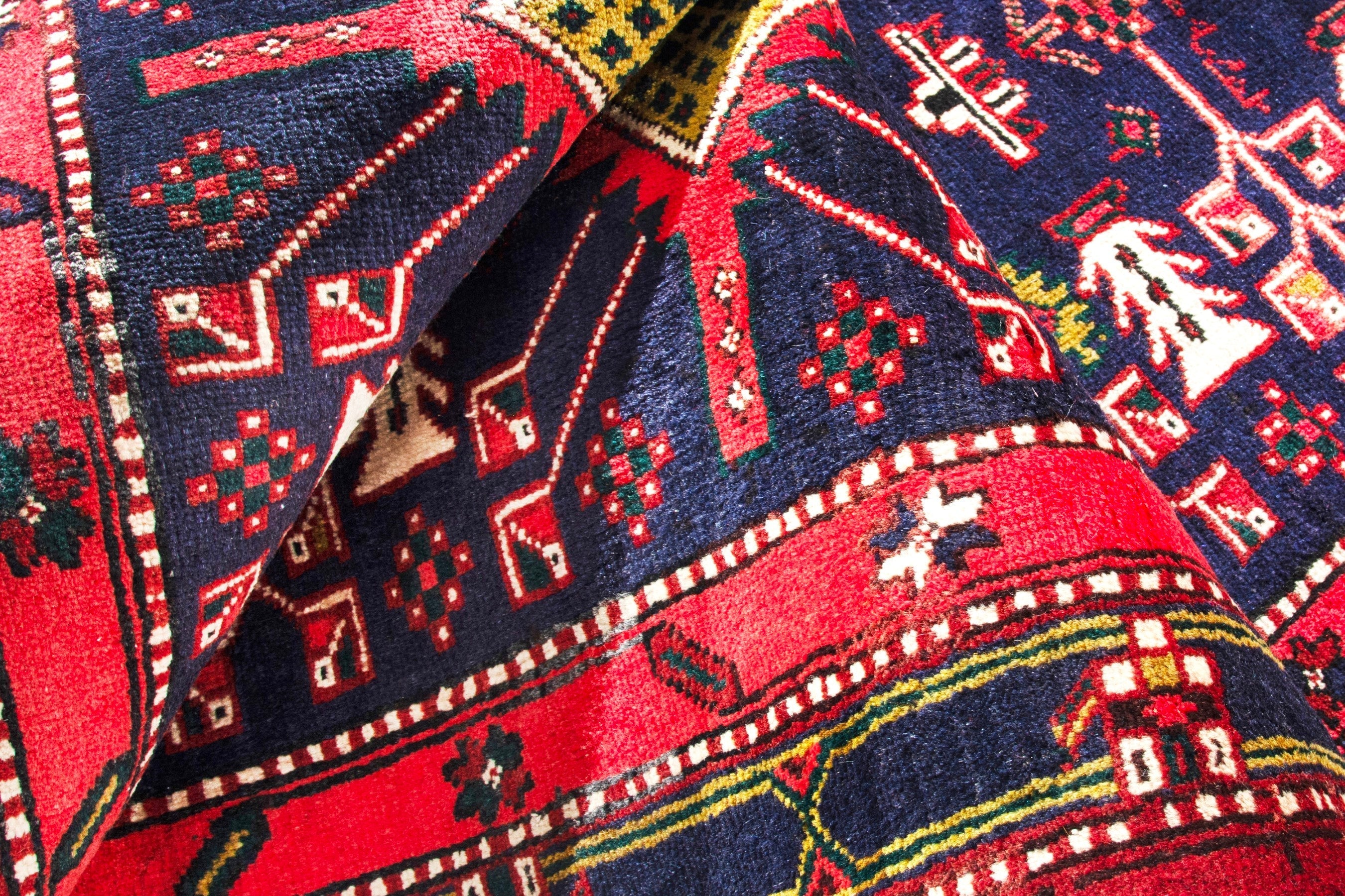 Persian Azerbaijan runner rug in deep red and navy, view 15 of 18