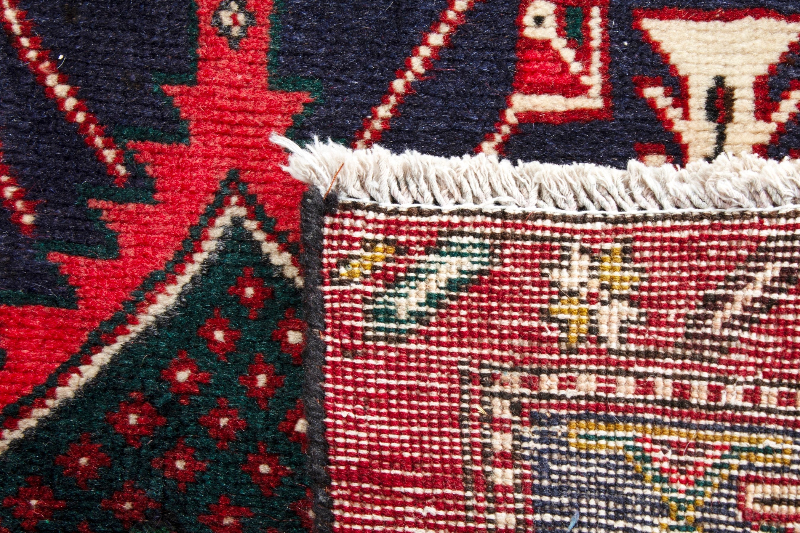 Persian Azerbaijan runner rug in deep red and navy, view 18 of 18