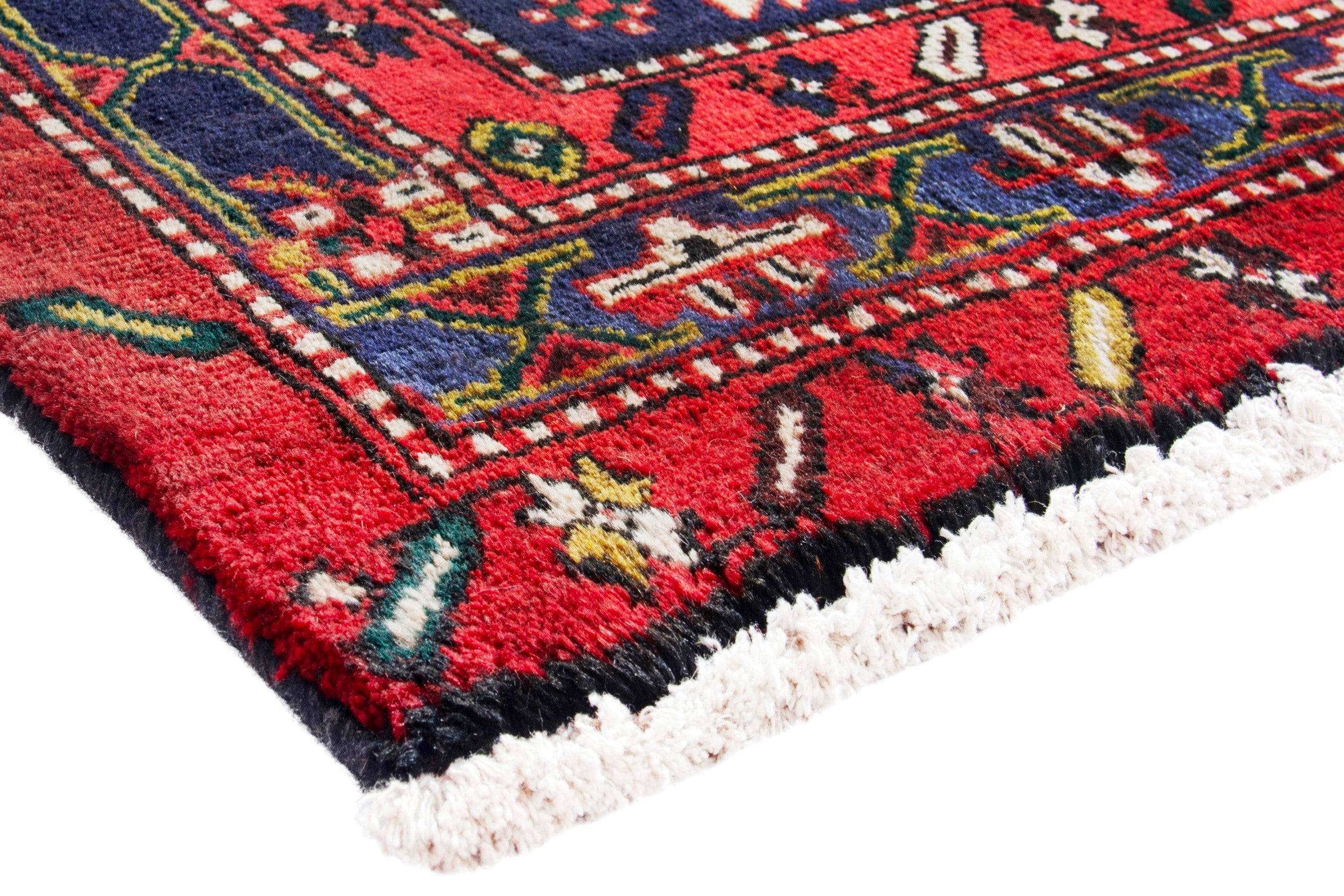 Persian Azerbaijan runner rug in deep red and navy, view 4 of 18