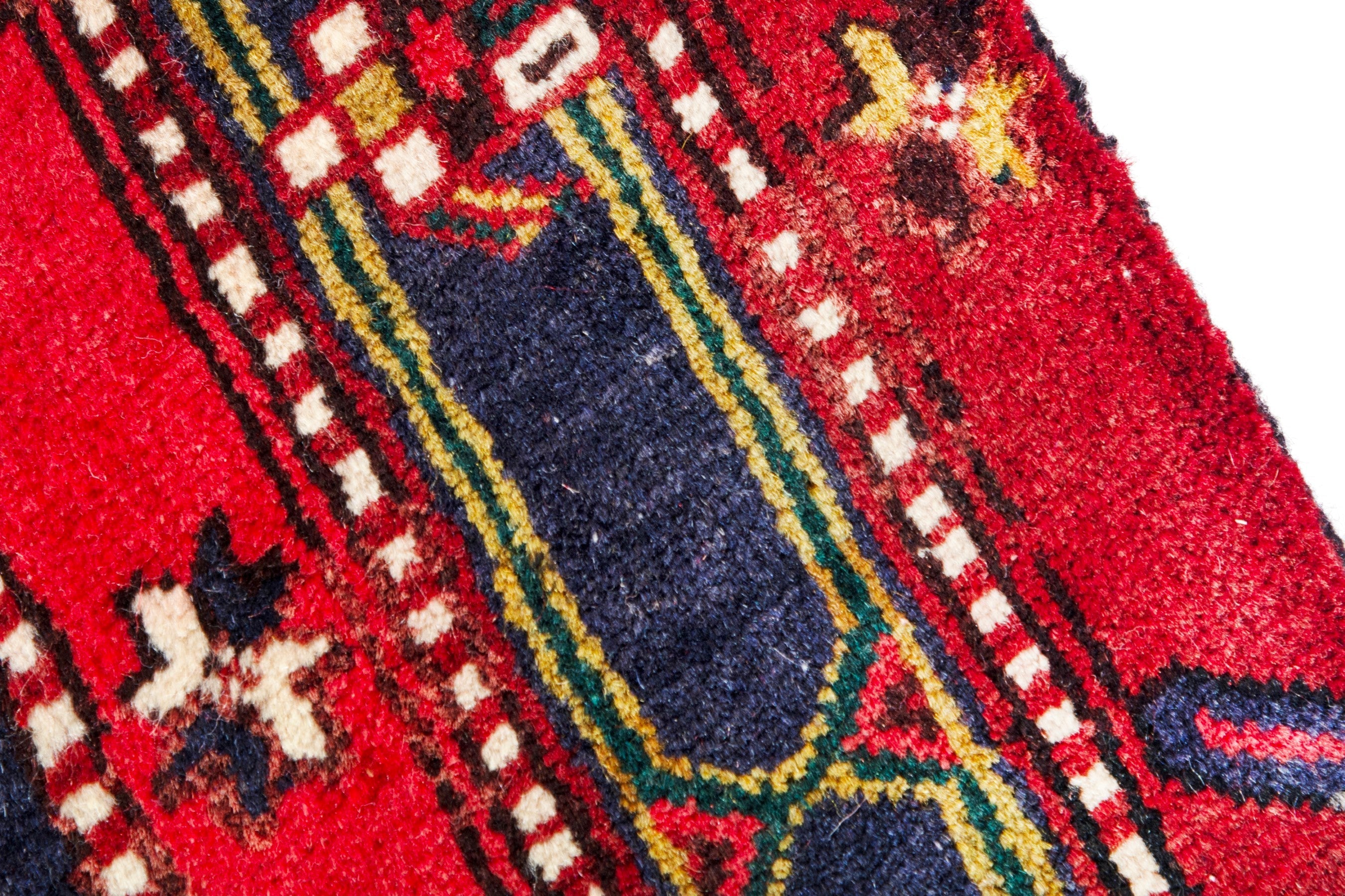 Persian Azerbaijan runner rug in deep red and navy, view 7 of 18