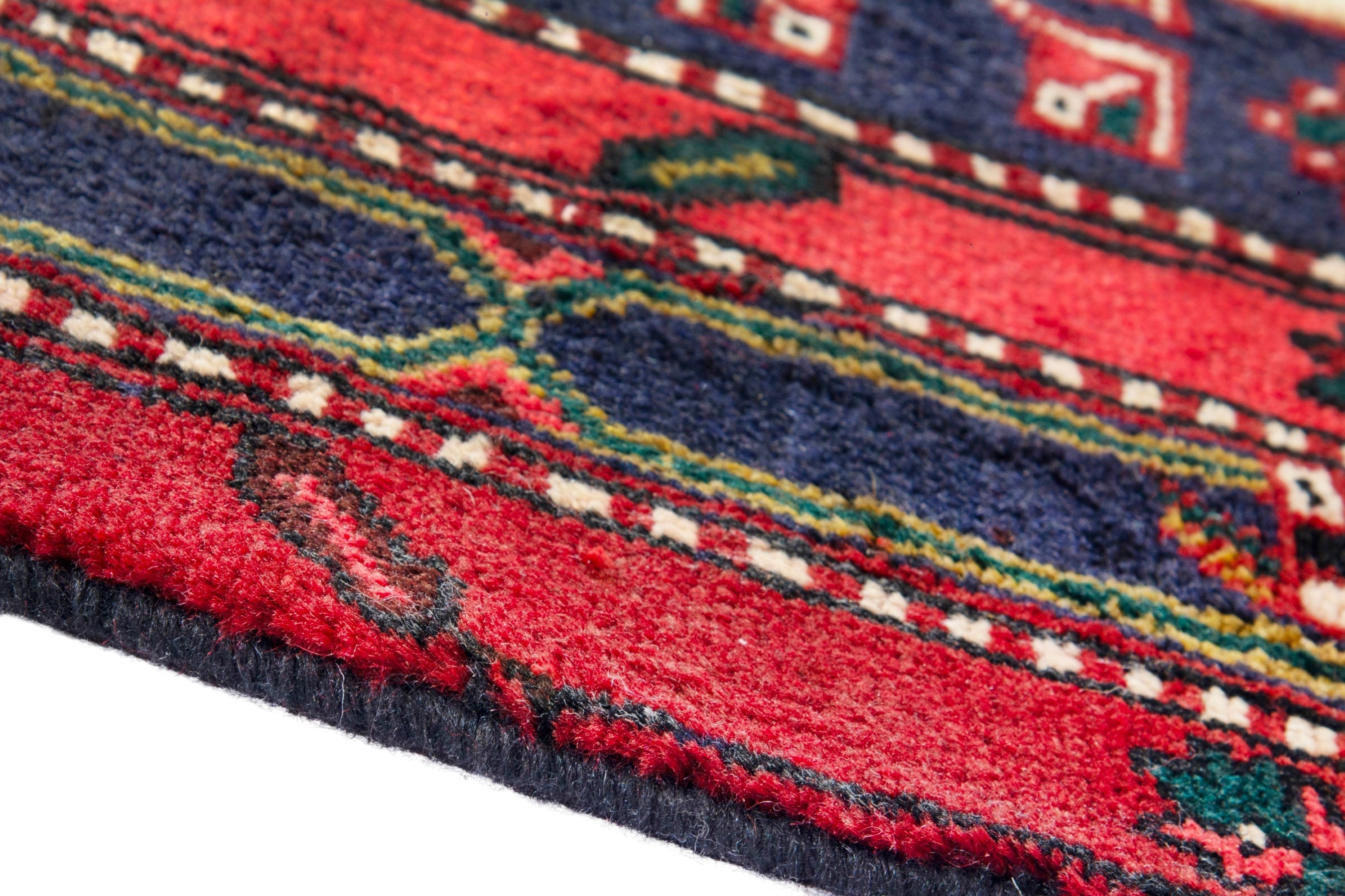 Persian Azerbaijan runner rug in deep red and navy, view 8 of 18