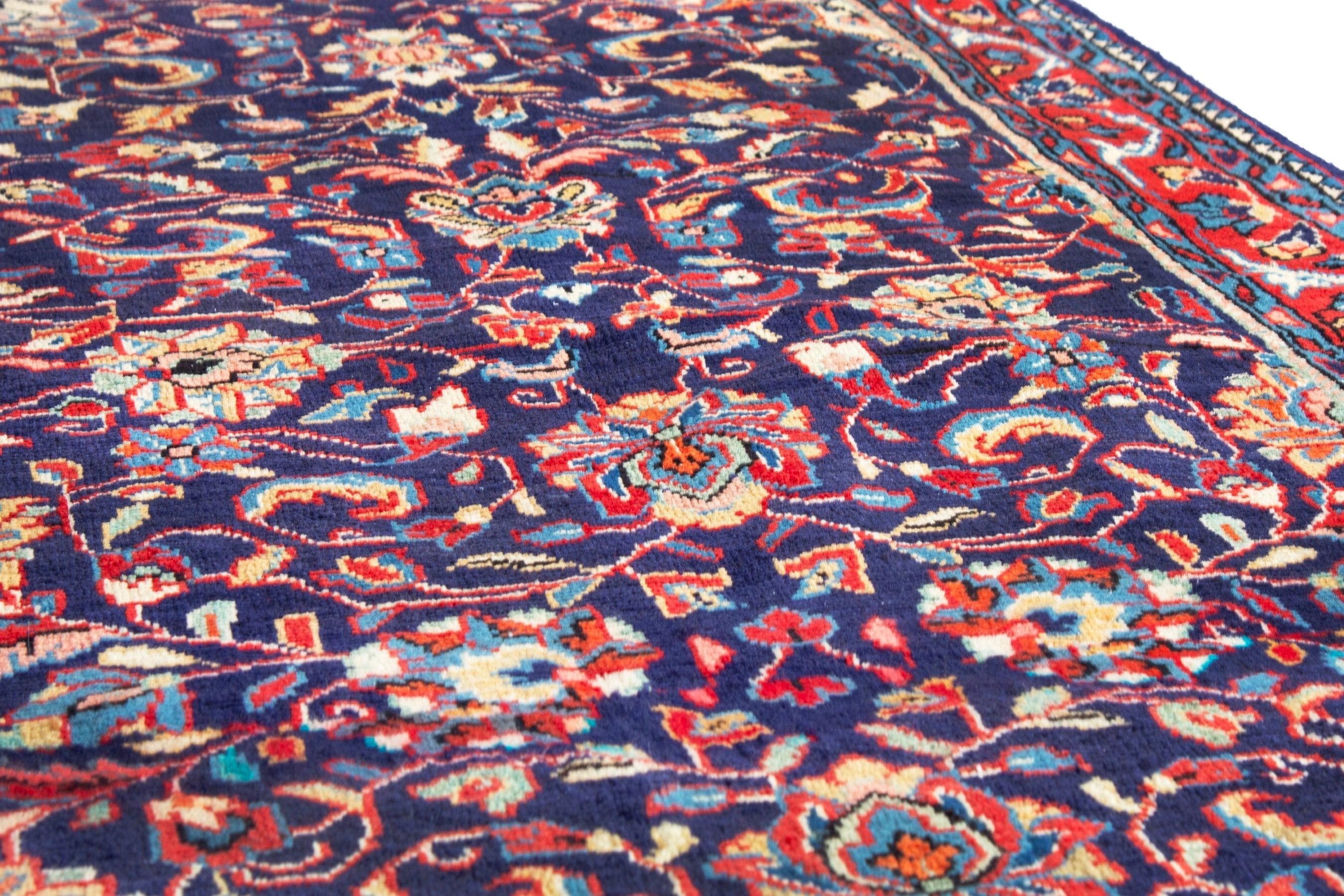 Persian Arak runner rug in navy and burgundy, view 10 of 18