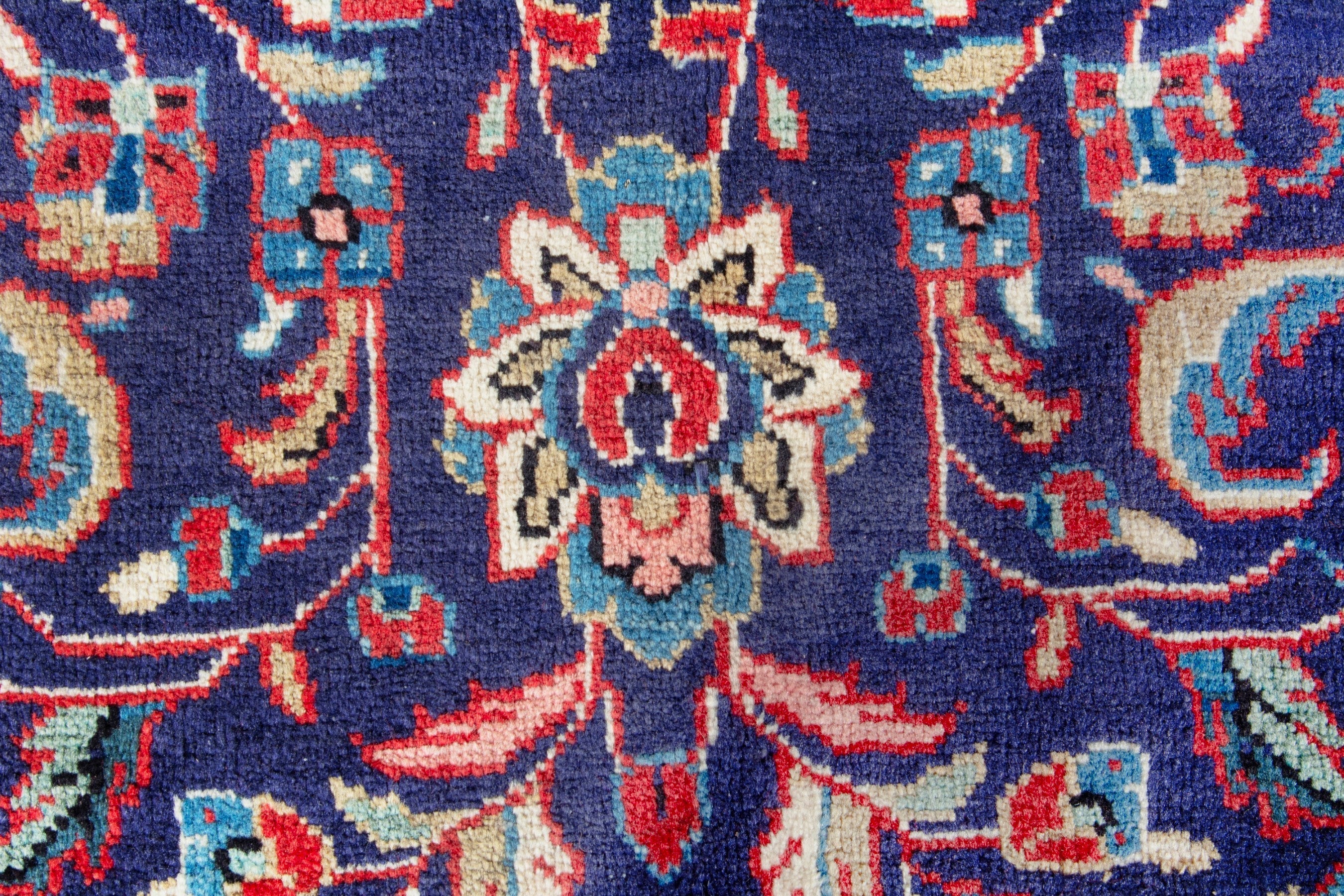 Persian Arak runner rug in navy and burgundy, view 11 of 18