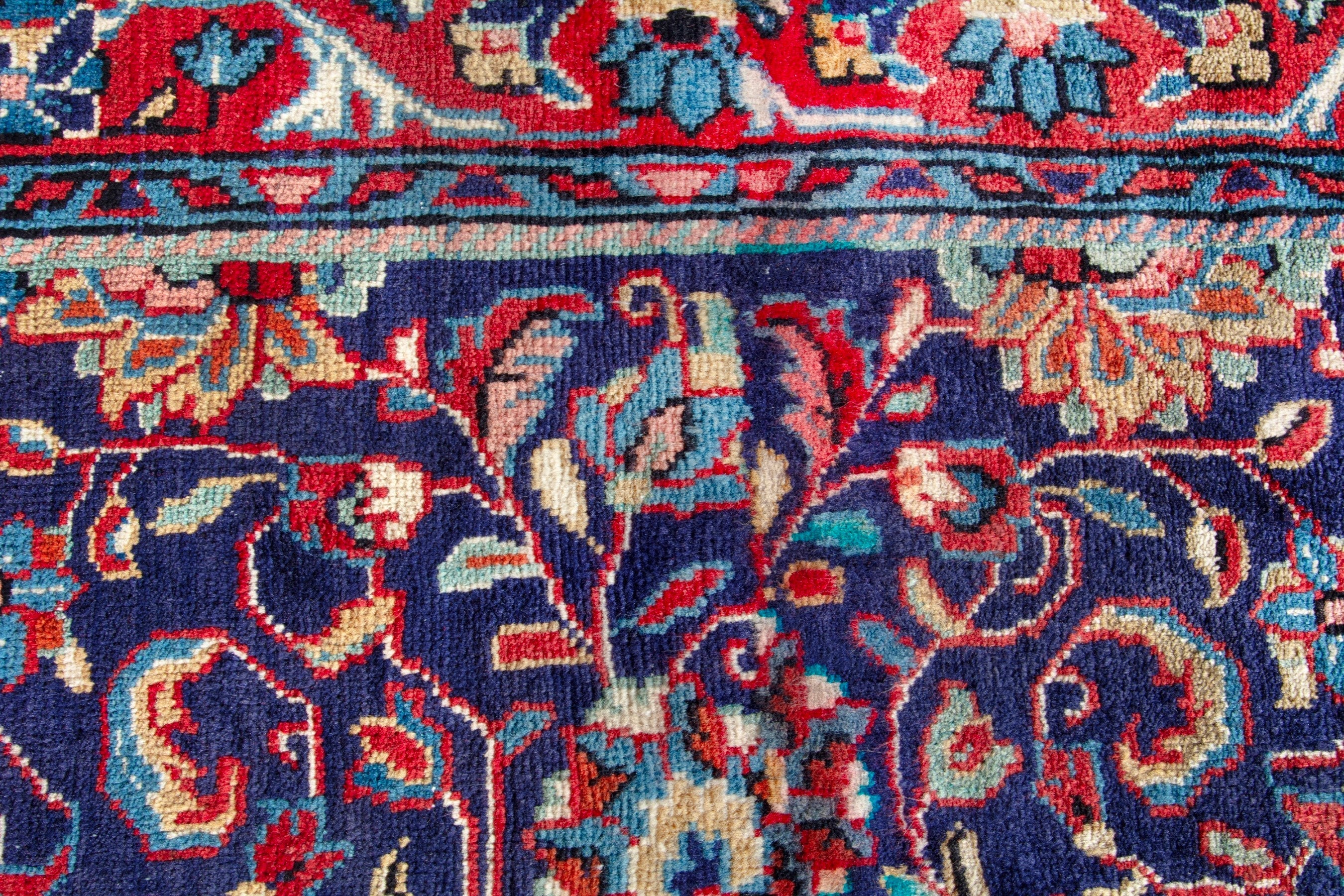 Persian Arak runner rug in navy and burgundy, view 12 of 18