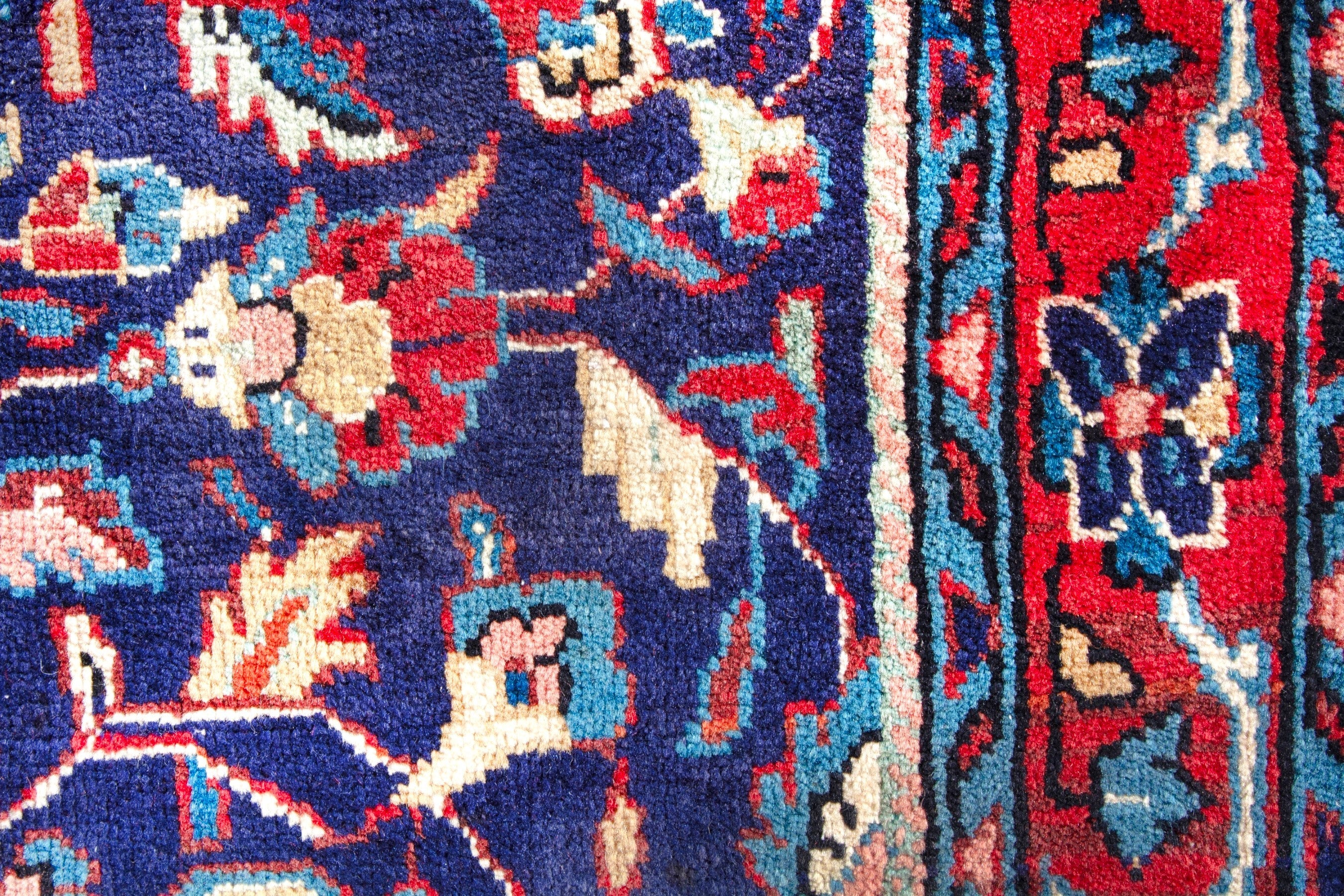 Persian Arak runner rug in navy and burgundy, view 13 of 18