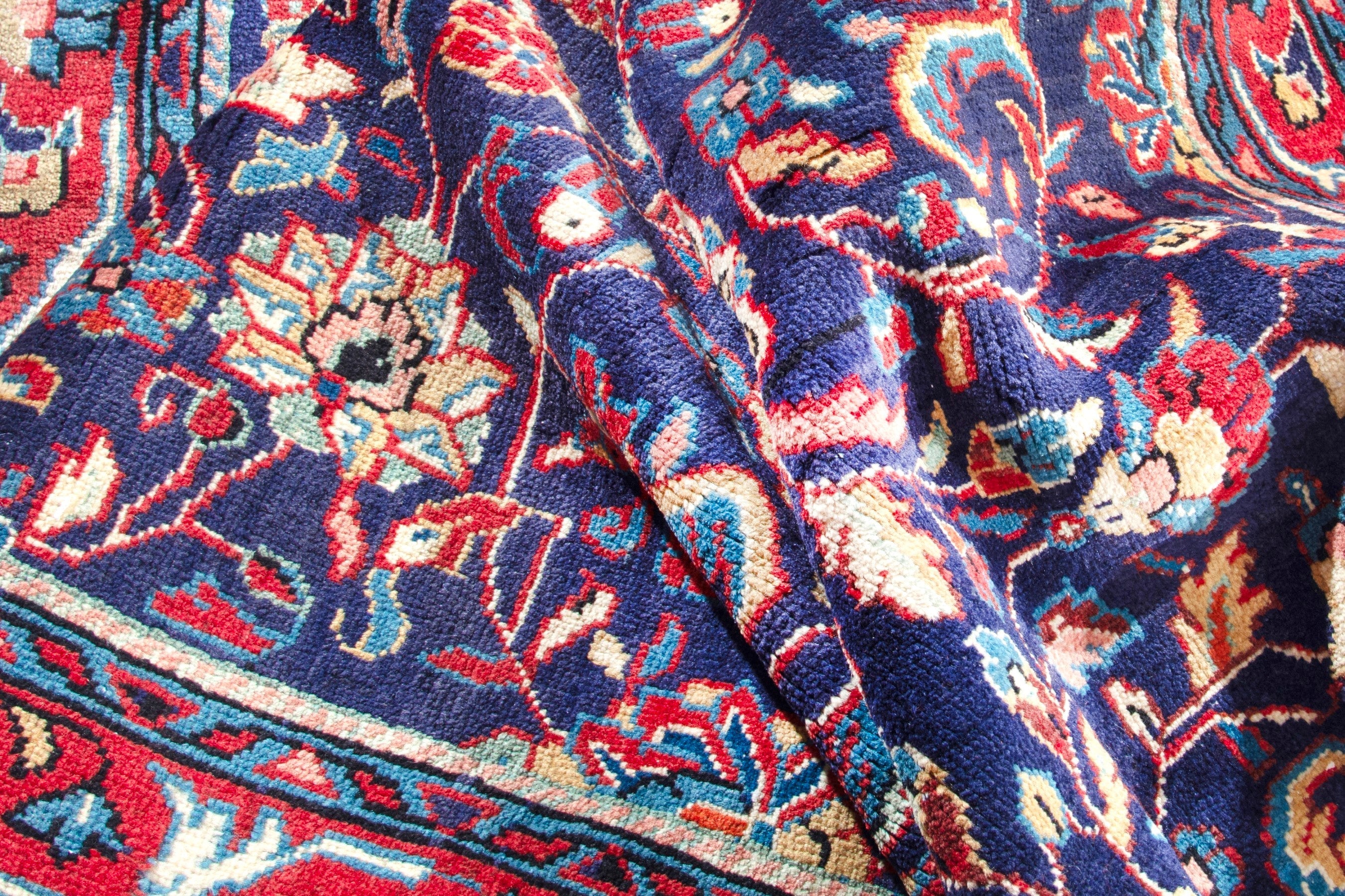 Persian Arak runner rug in navy and burgundy, view 14 of 18