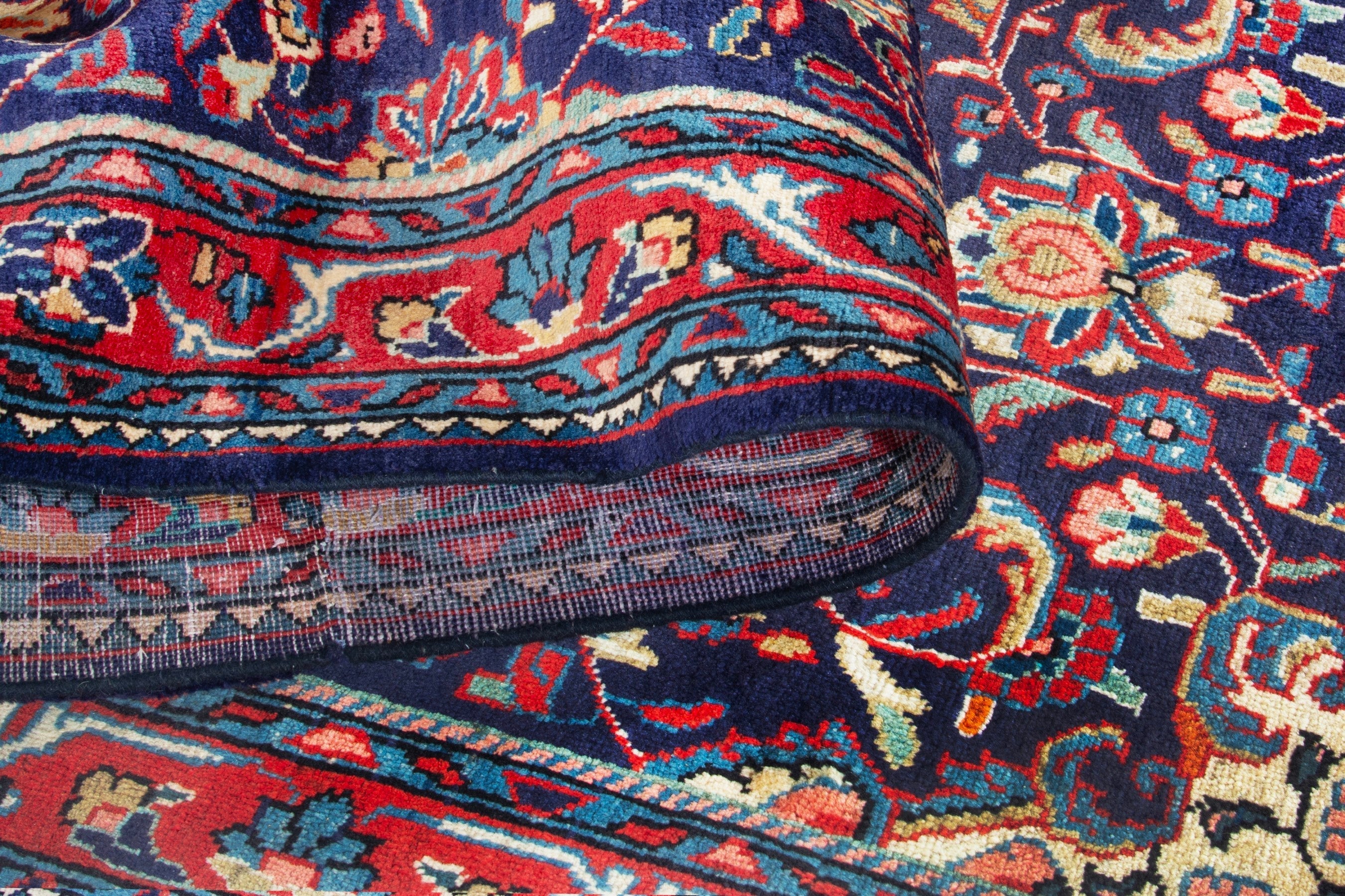 Persian Arak runner rug in navy and burgundy, view 15 of 18