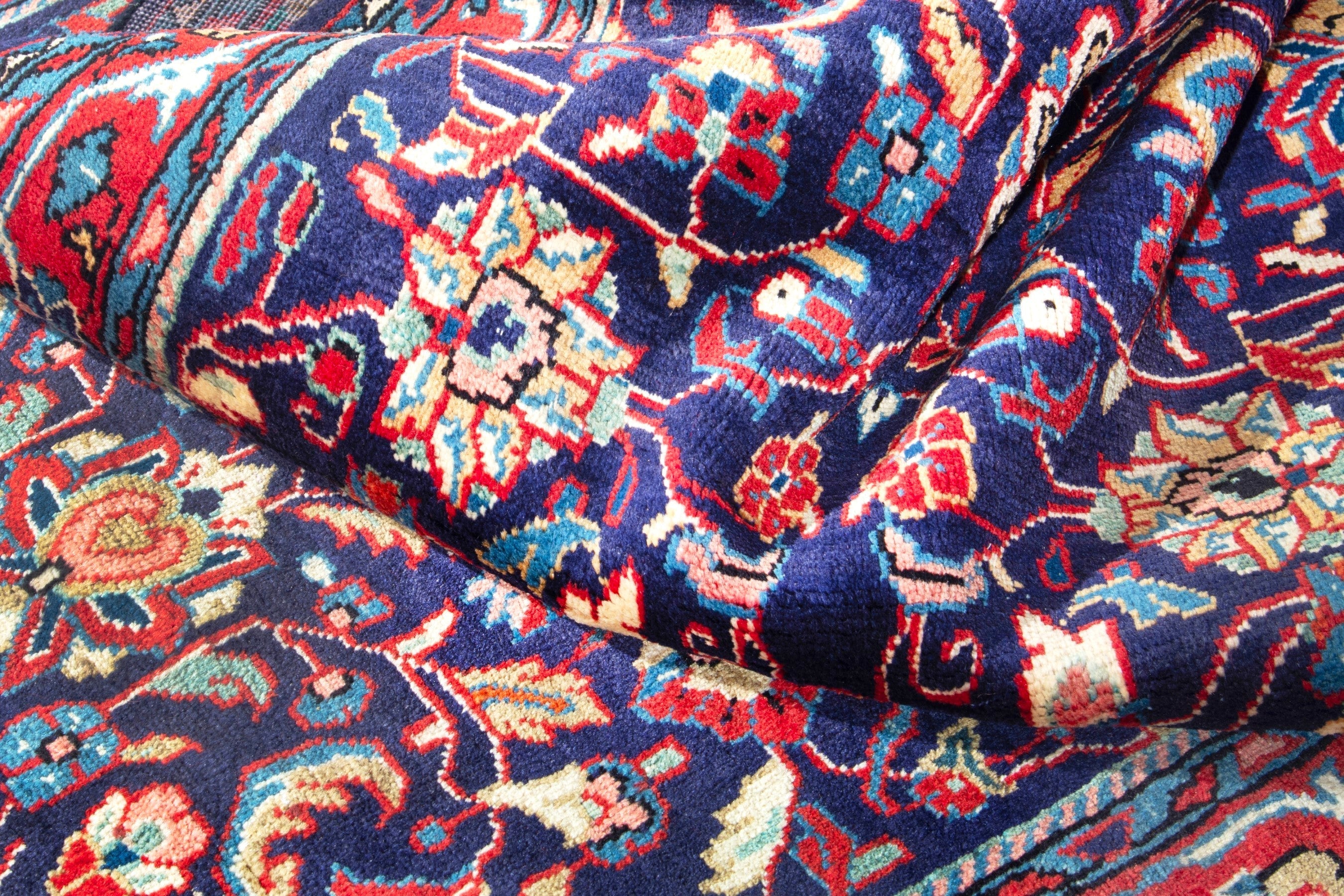 Persian Arak runner rug in navy and burgundy, view 16 of 18