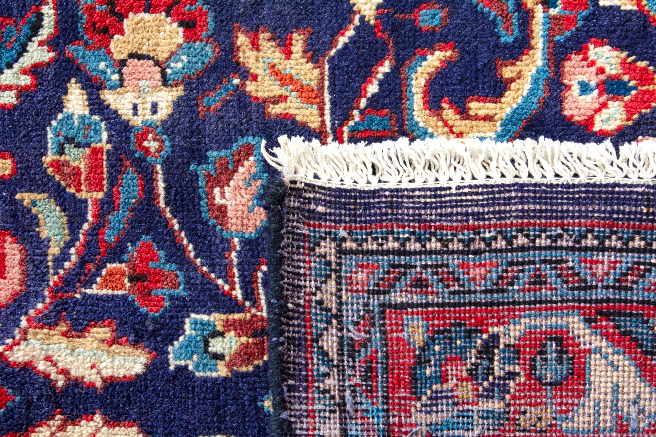 Persian Arak runner rug in navy and burgundy, view 18 of 18