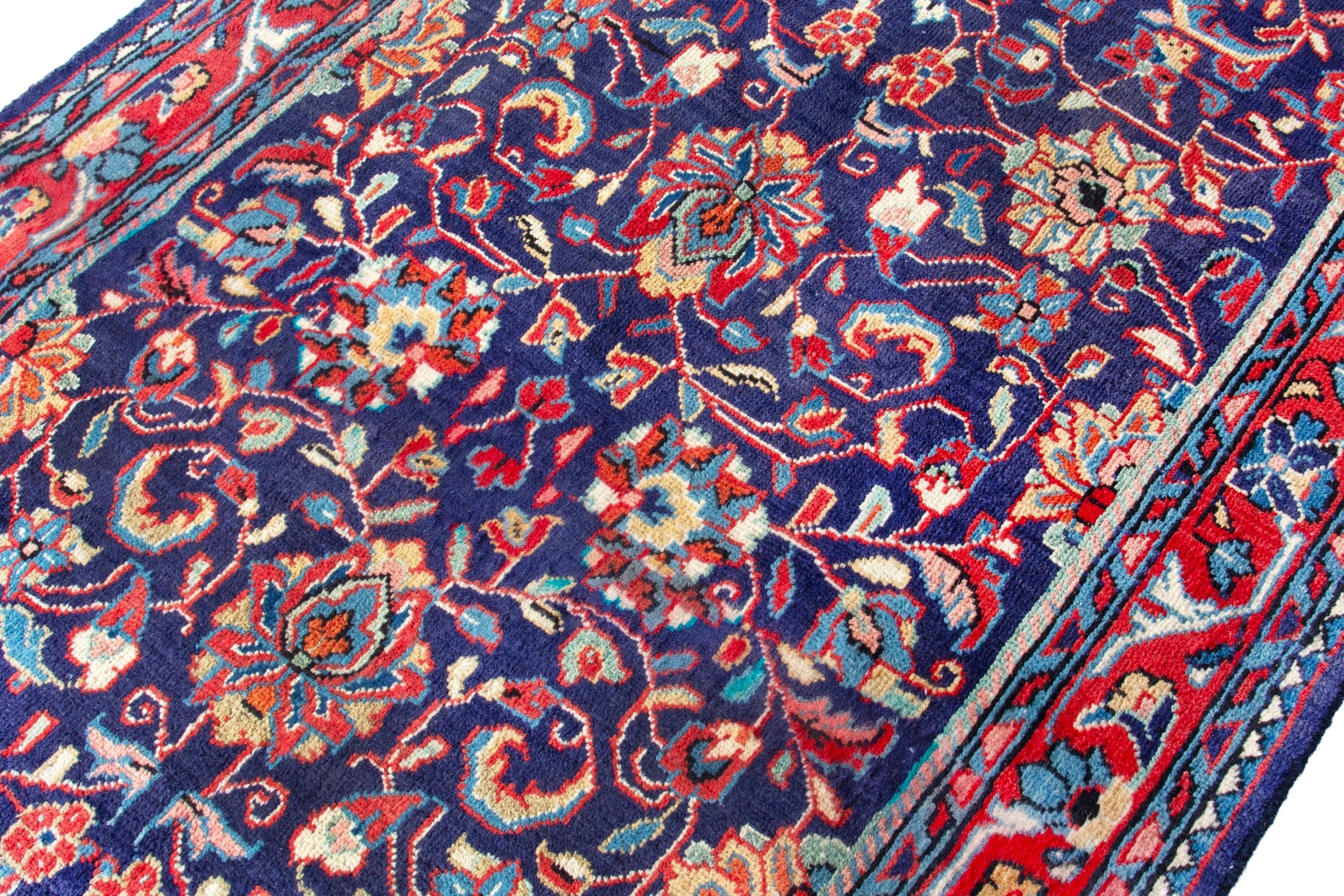 Persian Arak runner rug in navy and burgundy, view 6 of 18
