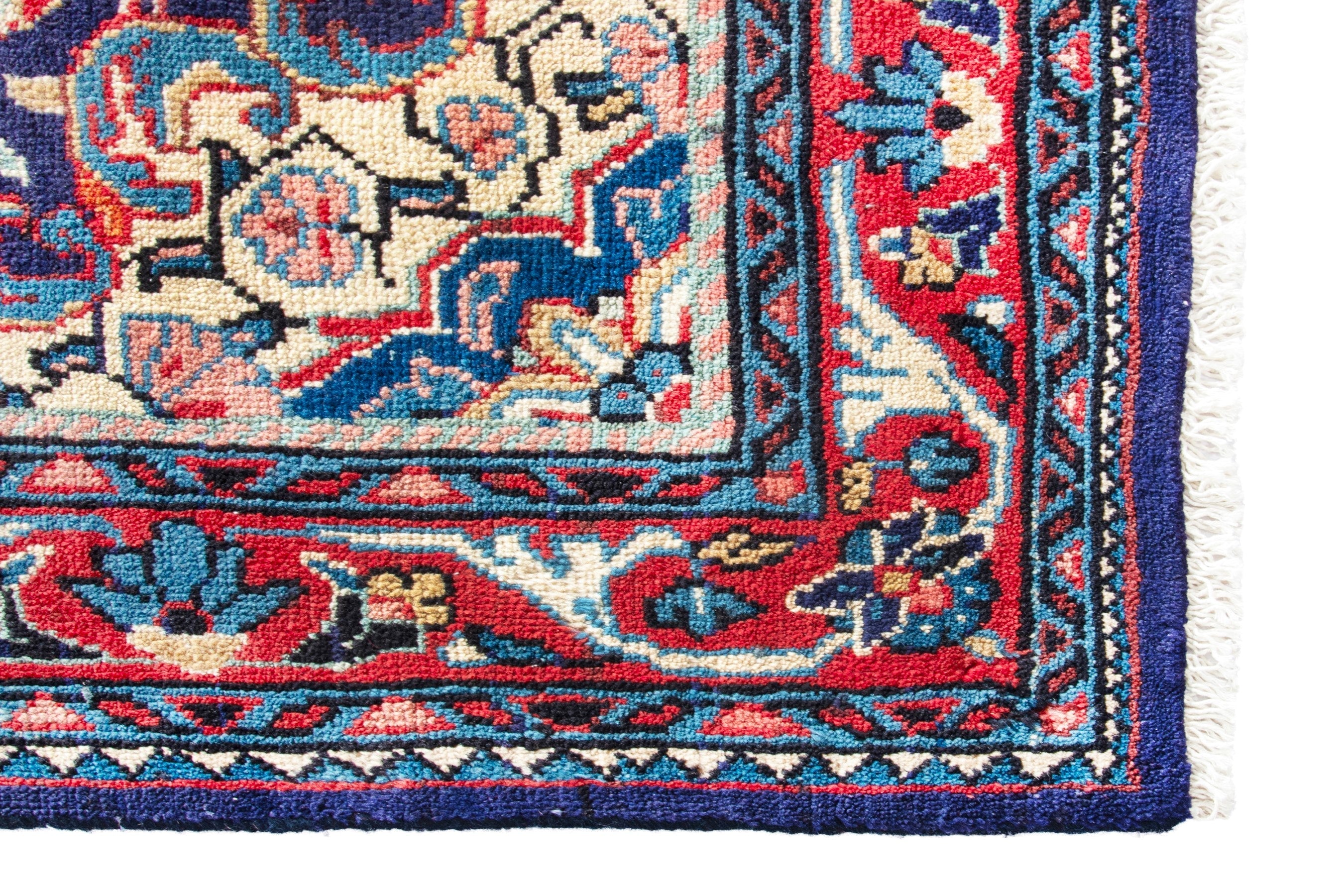 Persian Arak runner rug in navy and burgundy, view 5 of 18